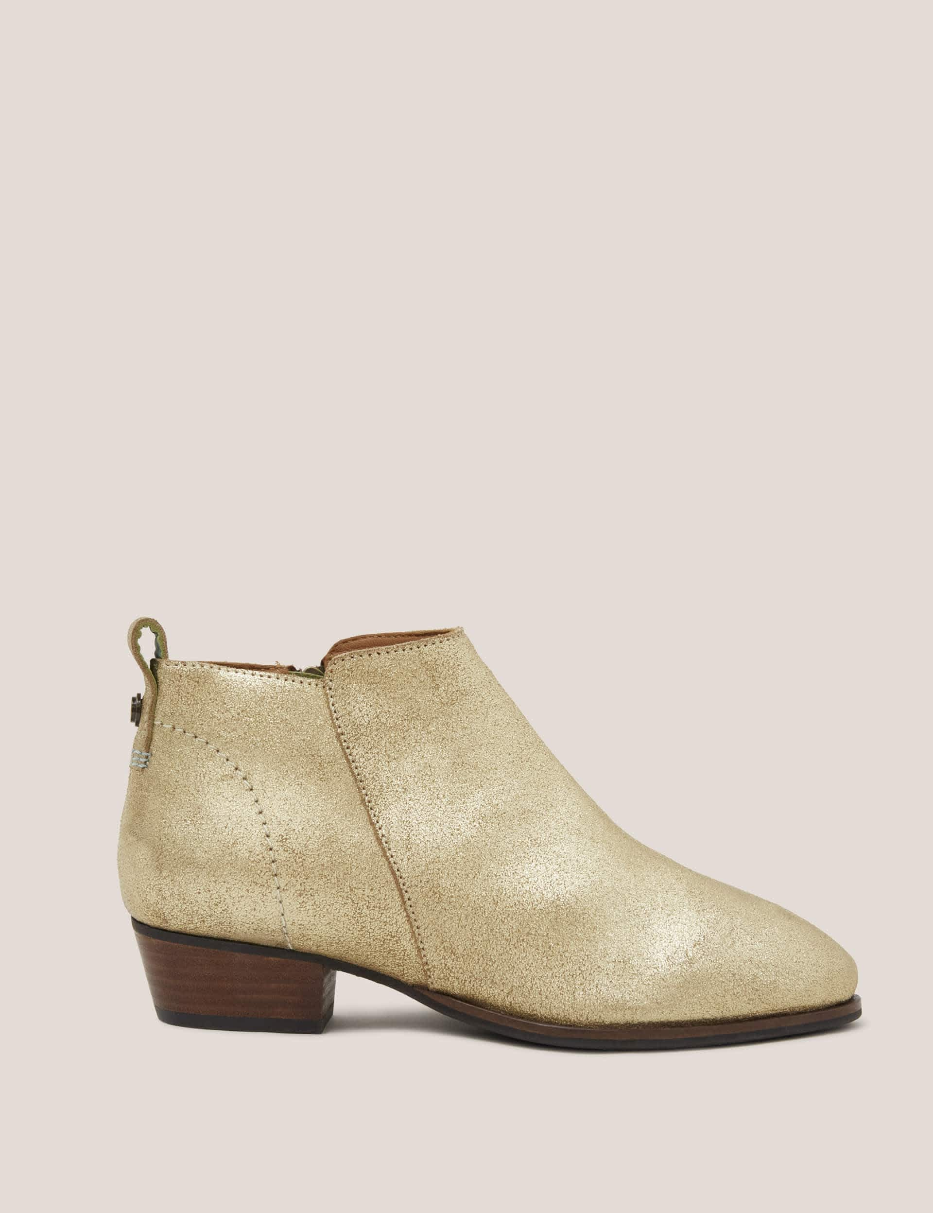 White Stuff Women's Leather Metallic Block Heel Ankle Boots - 3.5 - Gold, Gold