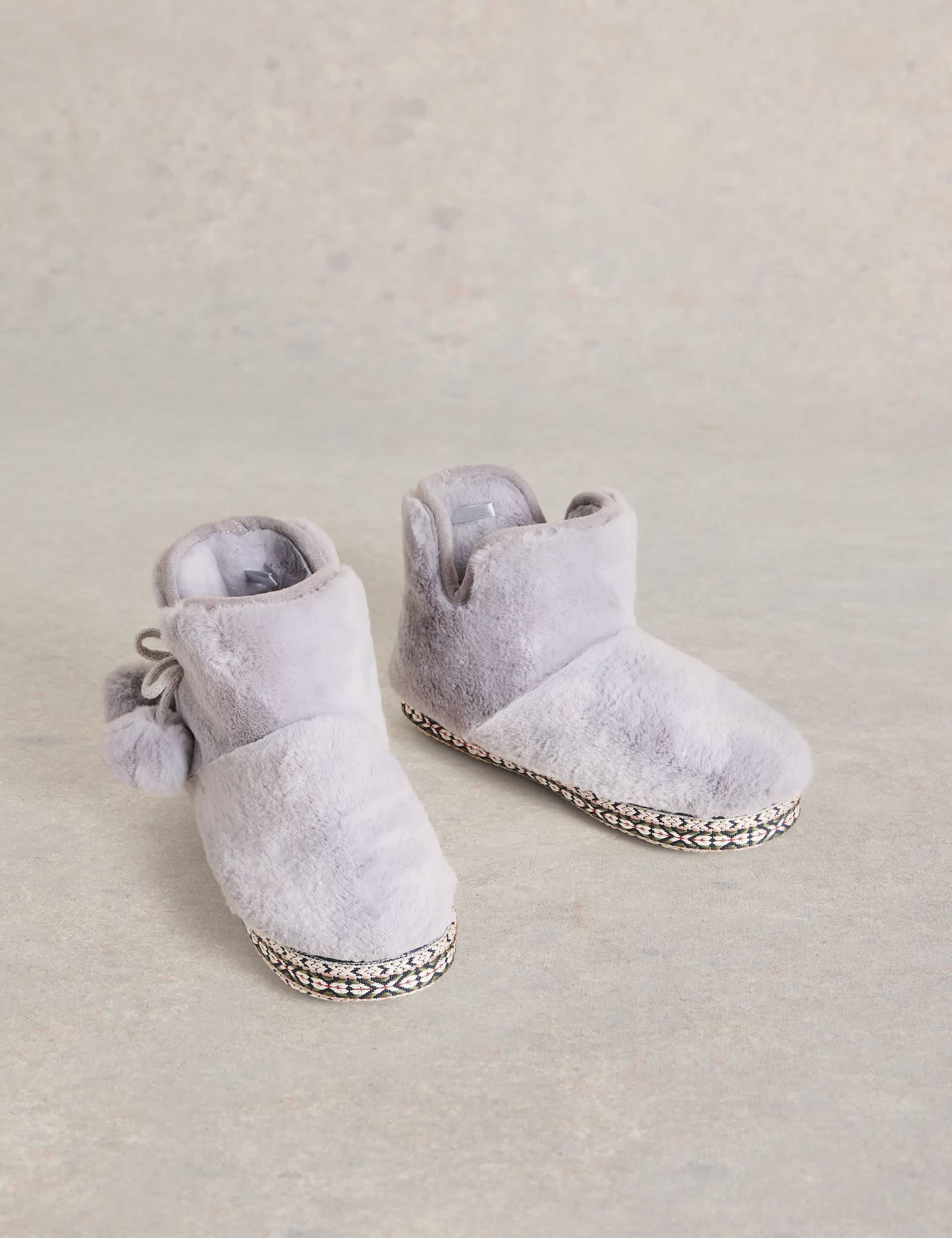 White Stuff Women's Faux Fur Pom Pom Slipper Boots - Grey, Grey