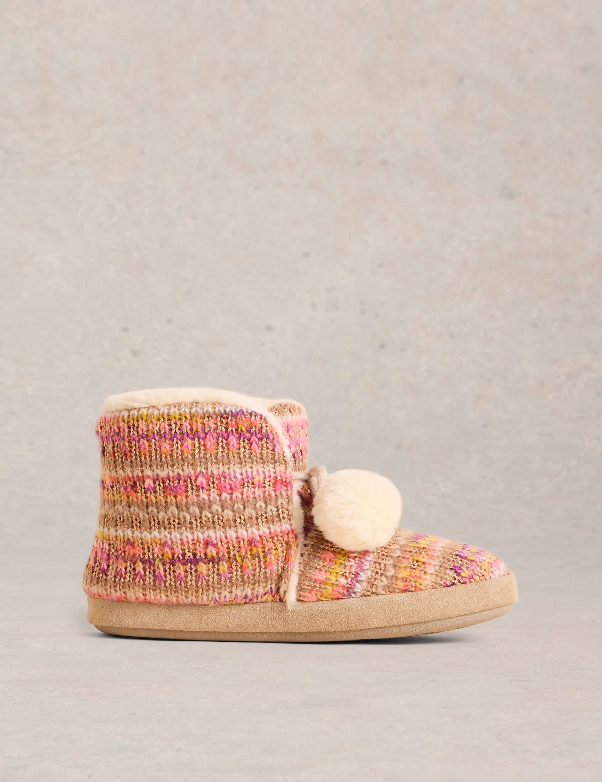 White Stuff Women's Knitted Pom Pom Slipper Boots - Natural Mix, Natural Mix