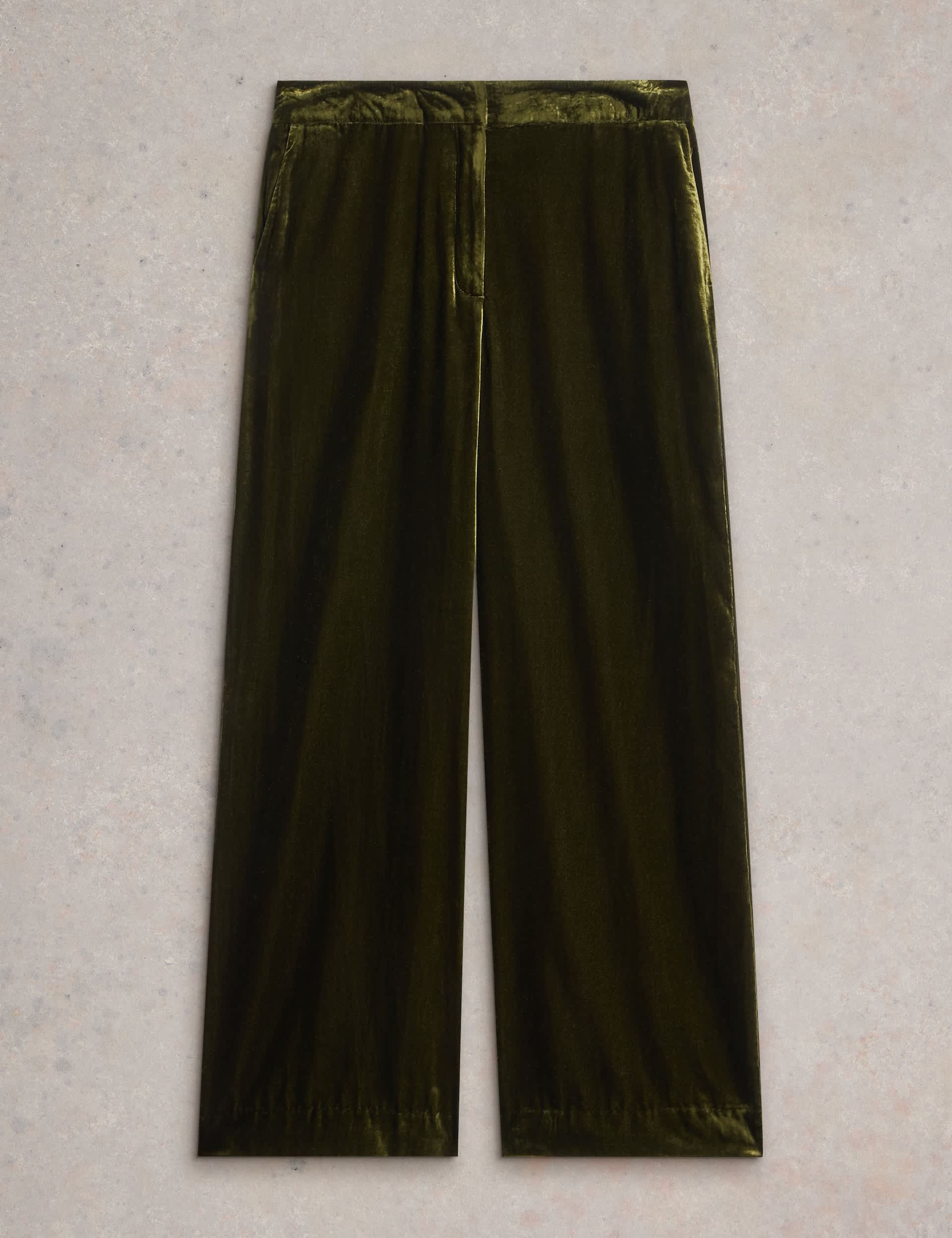 White Stuff Women's Velvet Wide Leg Trousers - 8REG - Green, Green