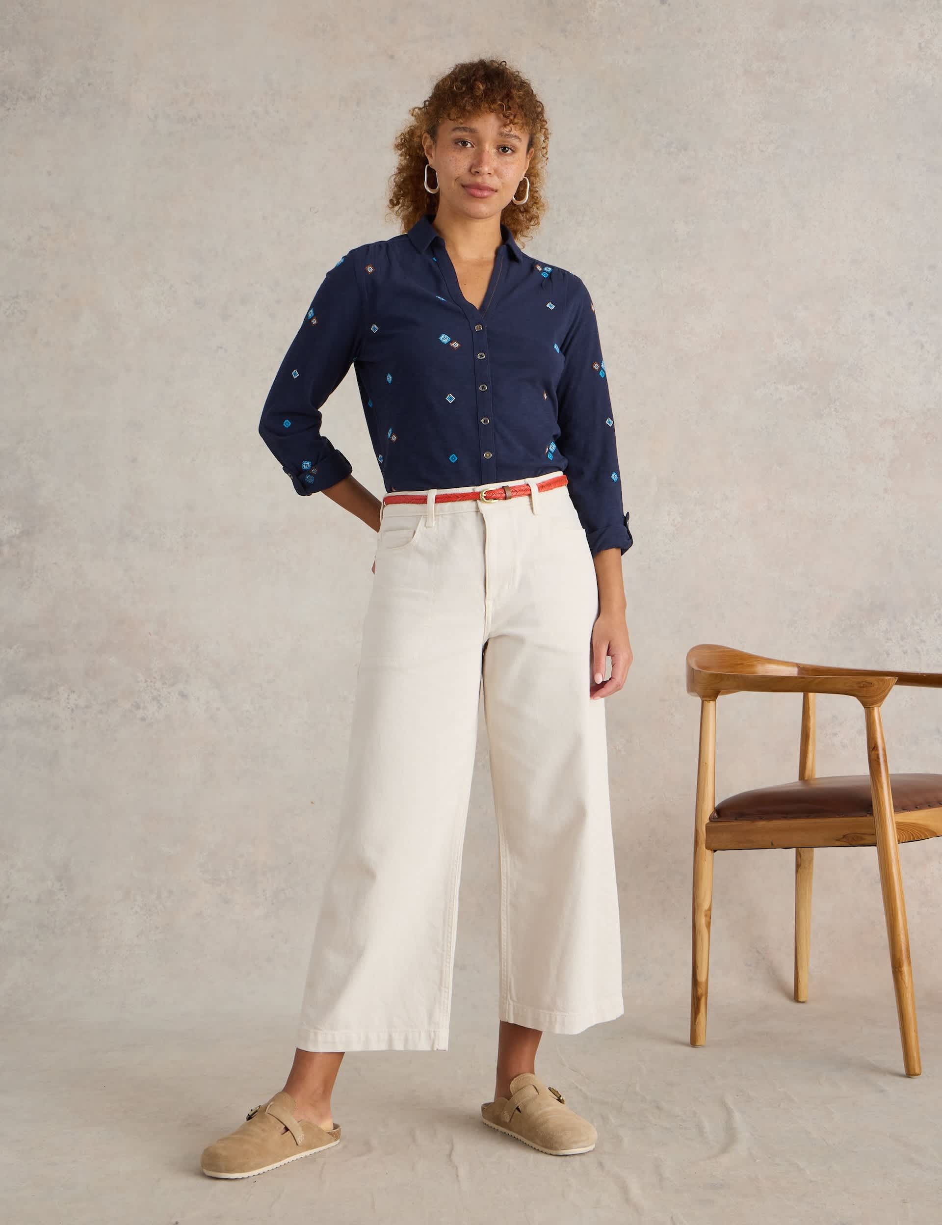 White Stuff Women's Jersey Embroidered Shirt