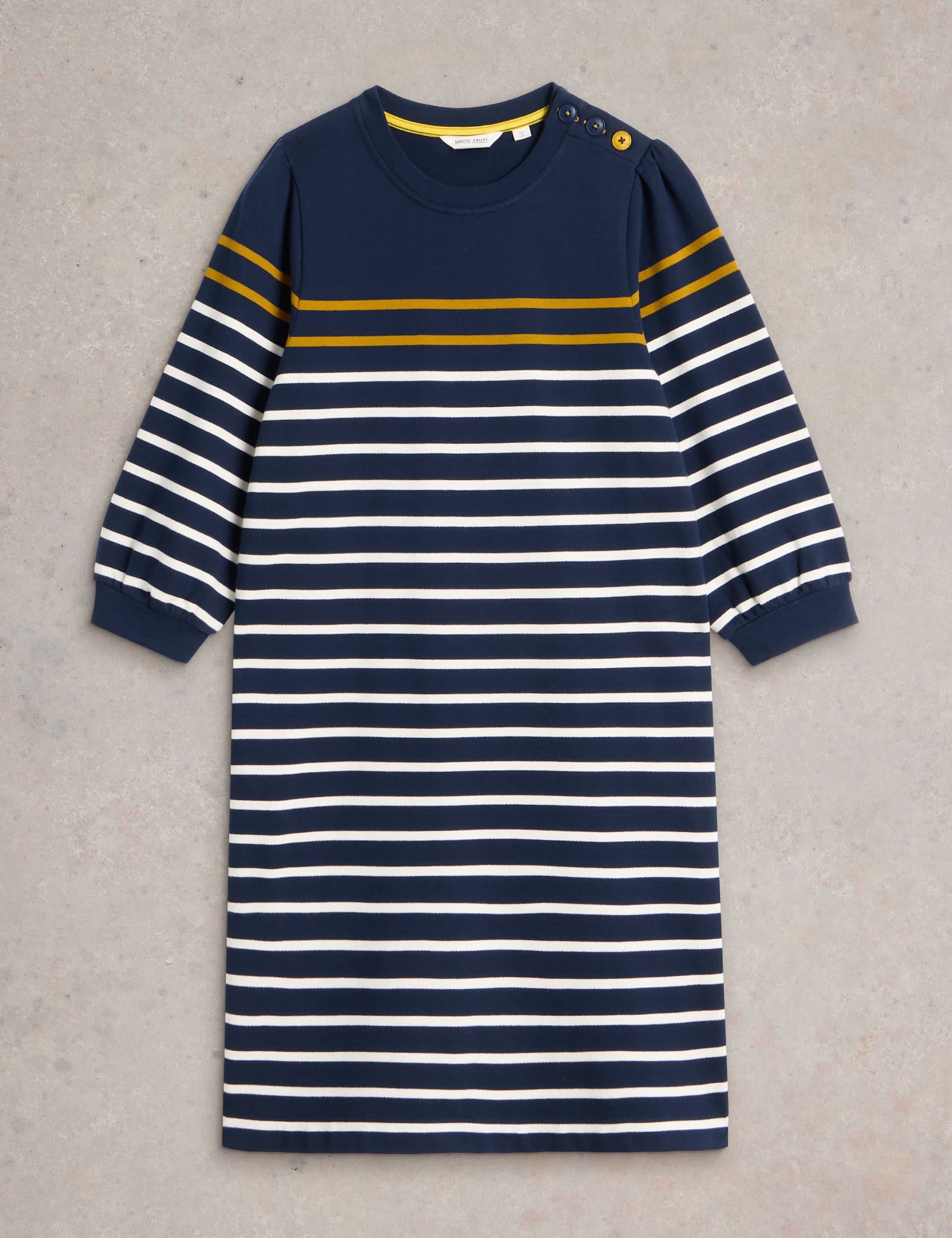 White Stuff Women's Pure Cotton Striped Mini T-Shirt Dress - 6 - Navy Mix, Navy Mix