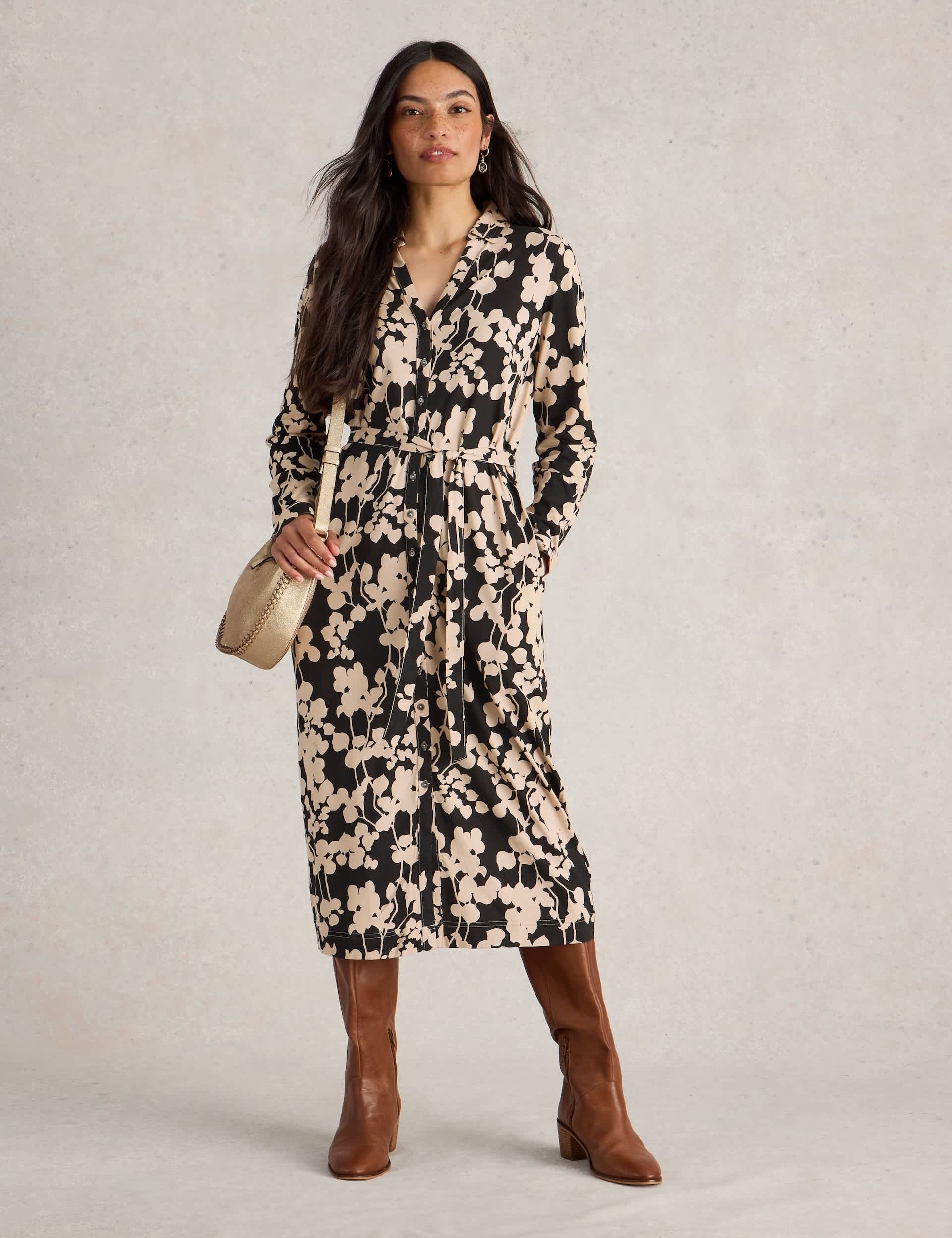 White Stuff Women's Jersey Floral Midi Shirt Dress