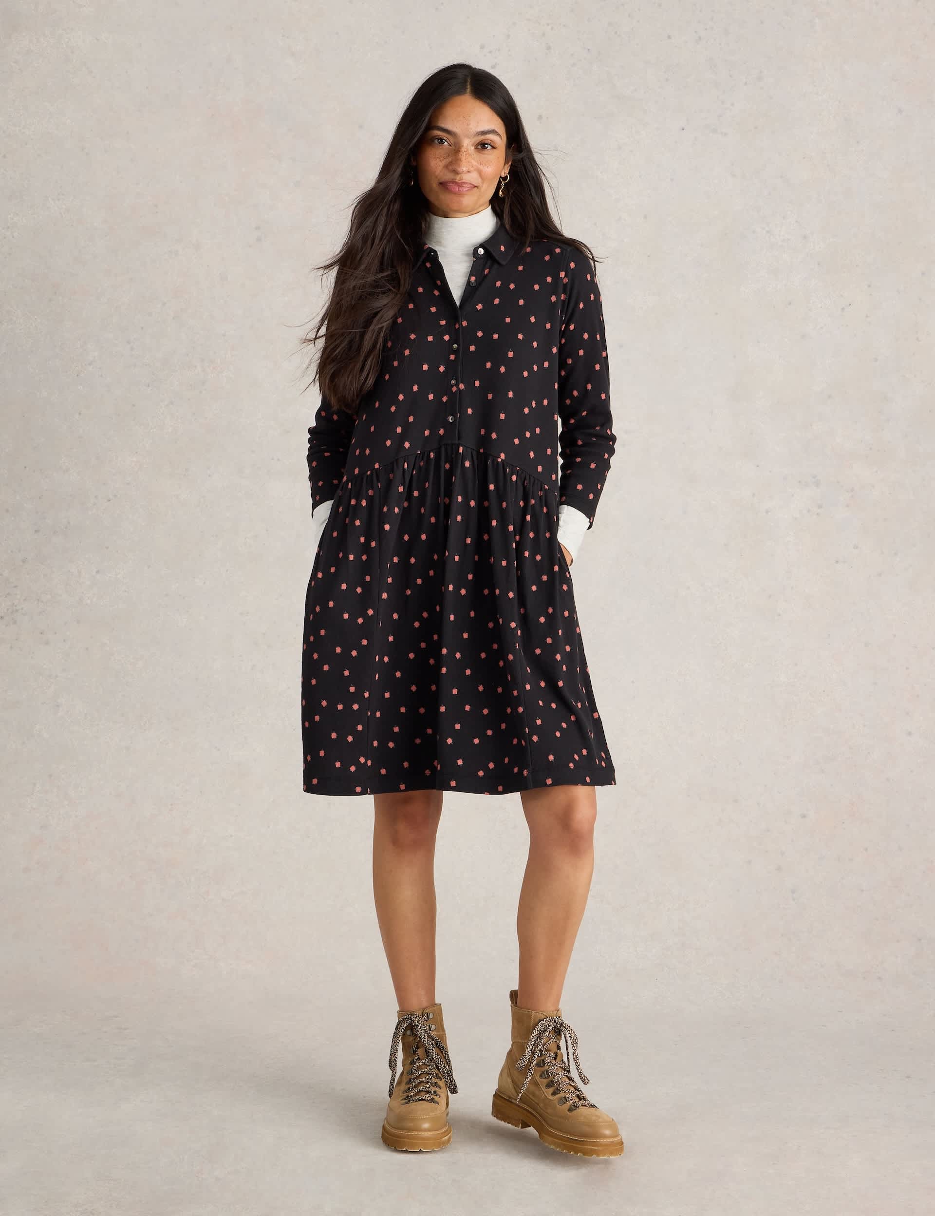 White Stuff Women's Jersey Geometric Knee Length Shirt Dress