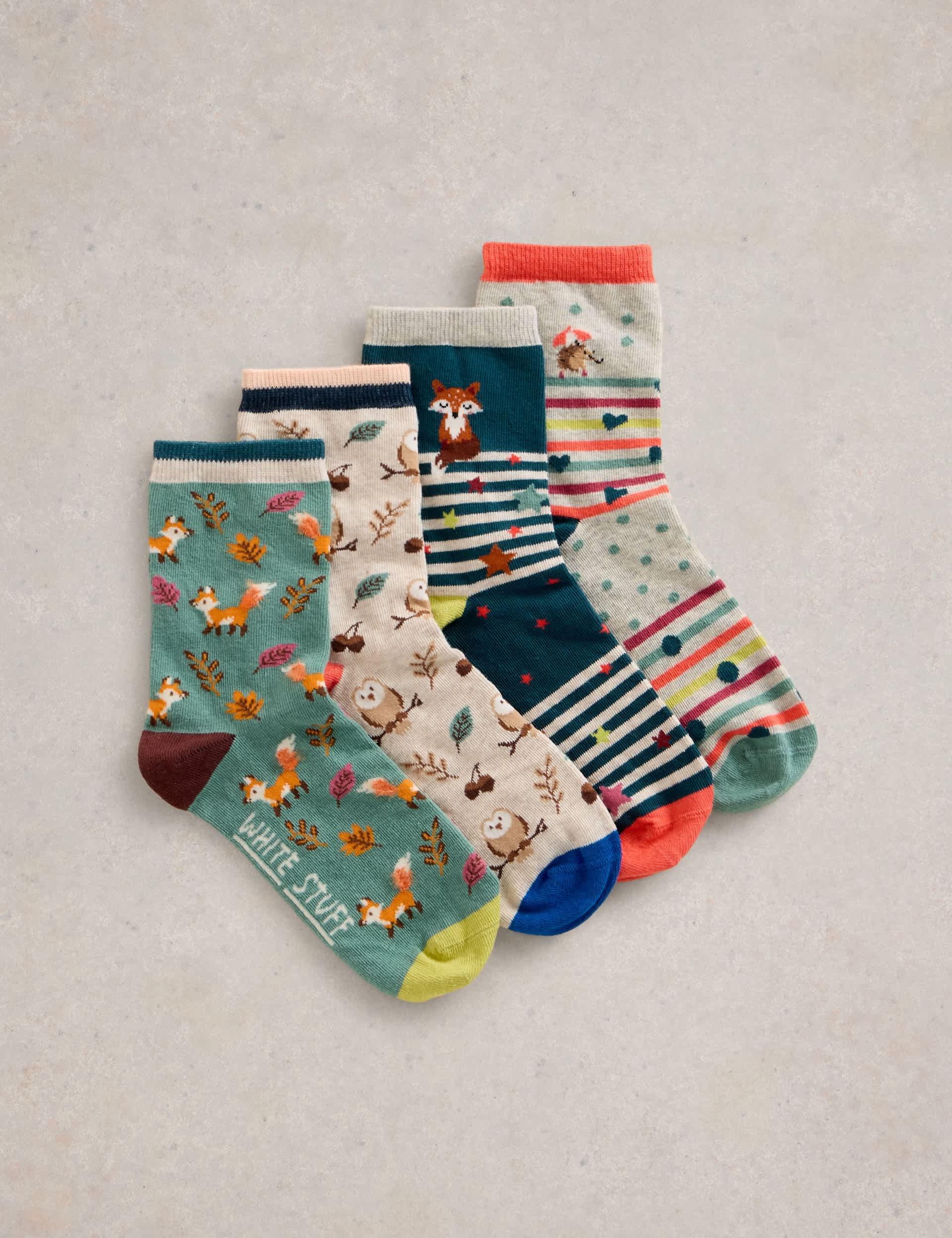 White Stuff Women's 4pk Cotton Rich Woodland Animals Socks - 6-8 - Navy Mix, Navy Mix