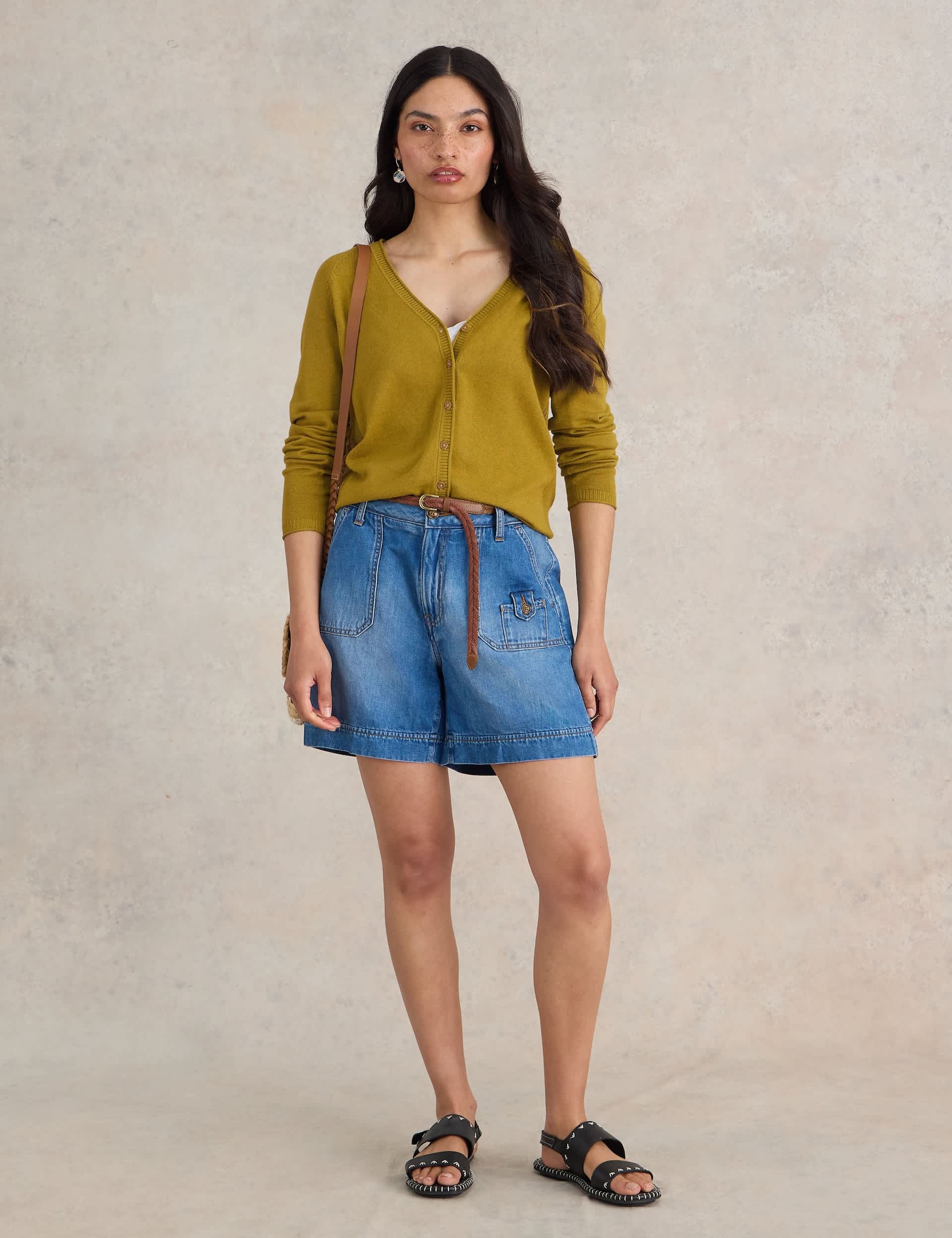 White Stuff Women's Pure Cotton V-Neck Button Front Cardigan