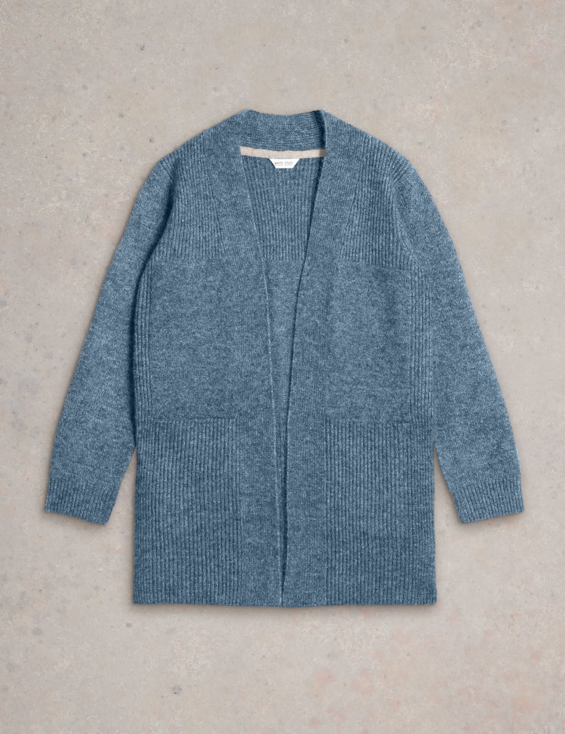 White Stuff Women's Ribbed Edge to Edge Cardigan - S - Blue, Blue,Natural