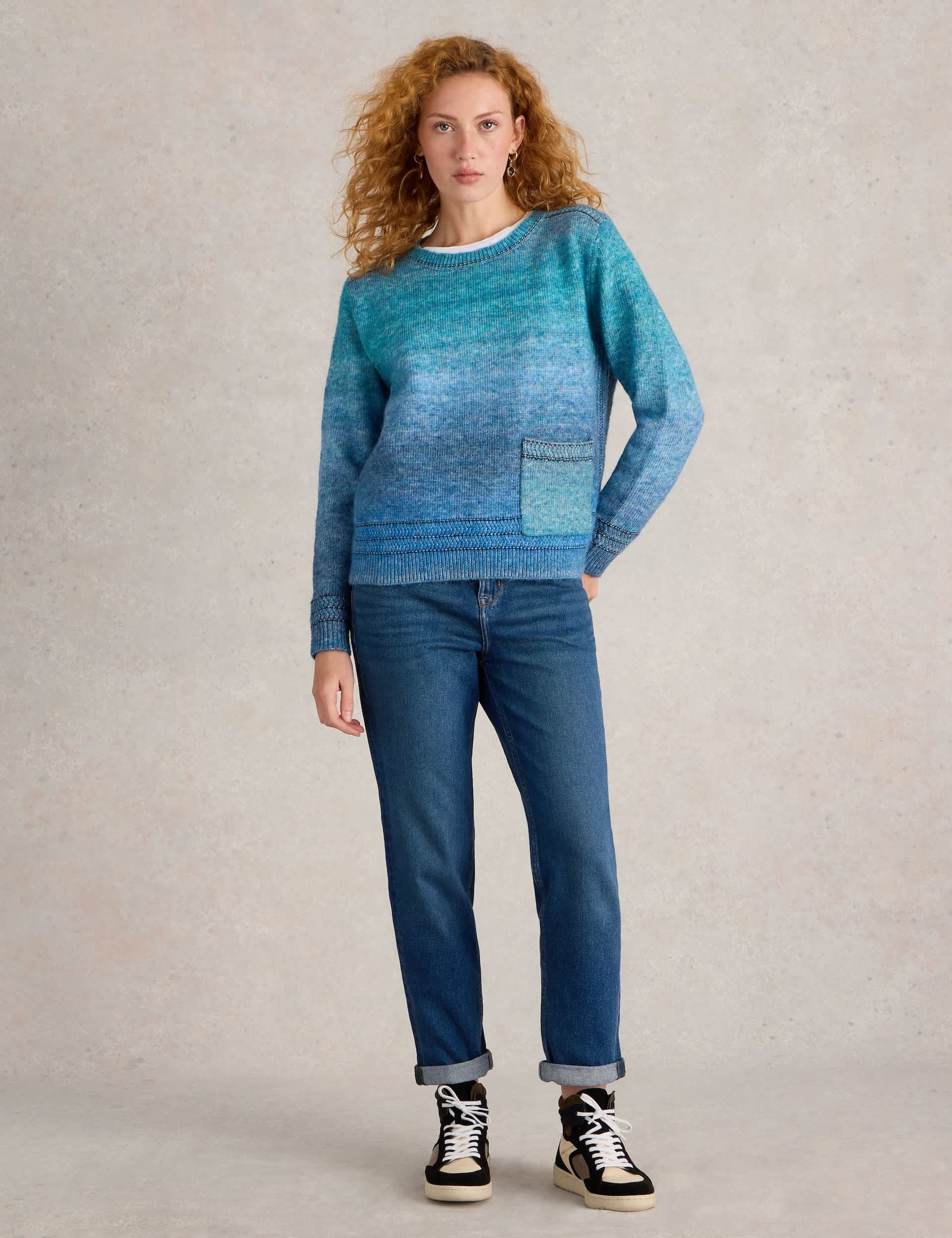 White Stuff Women's Textured Crew Neck Jumper - 12 - Blue Mix, Blue Mix,Natural Mix