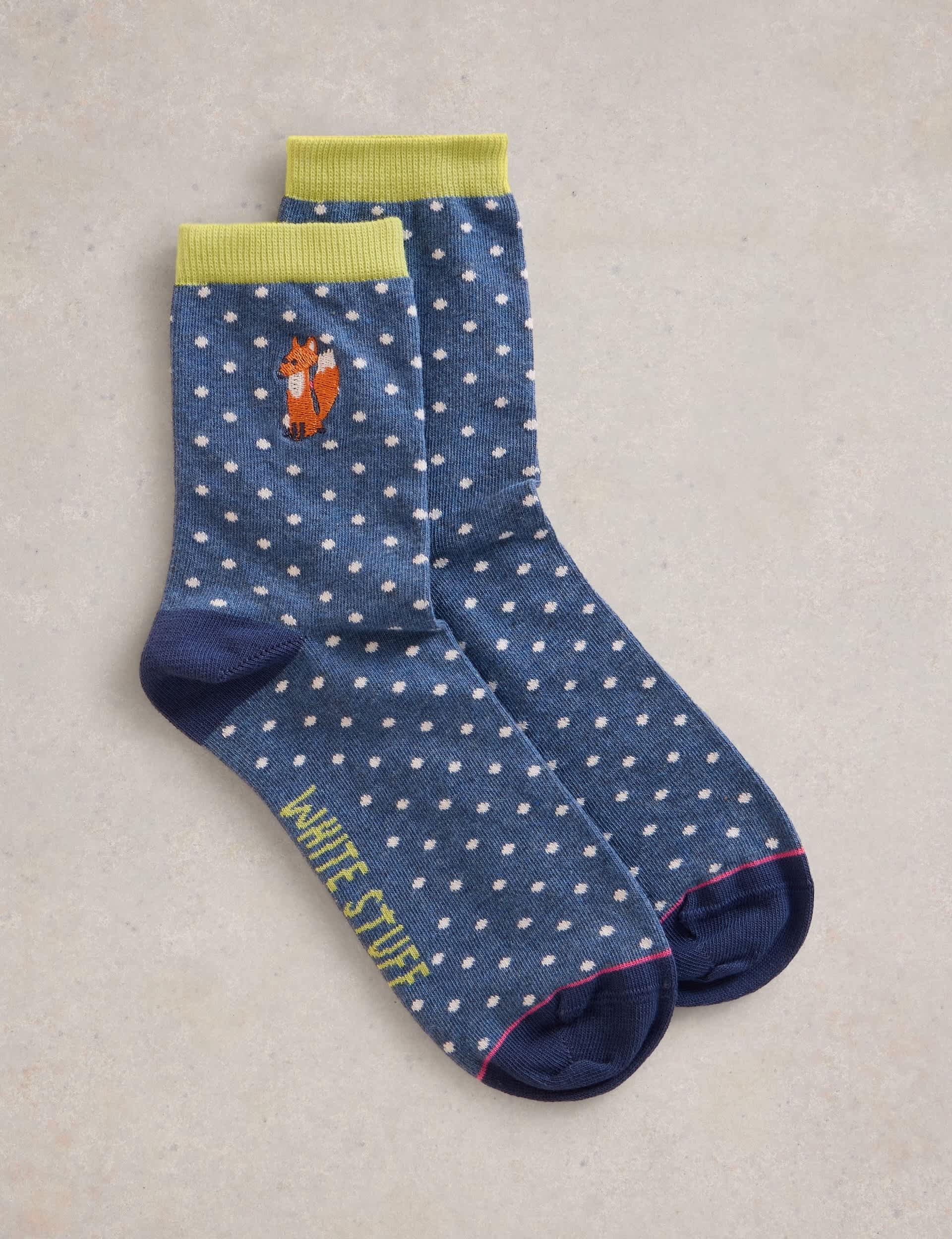 White Stuff Women's Cotton Rich Polka Dot Fox Ankle High Socks - 3-5 - Blue Mix, Blue Mix