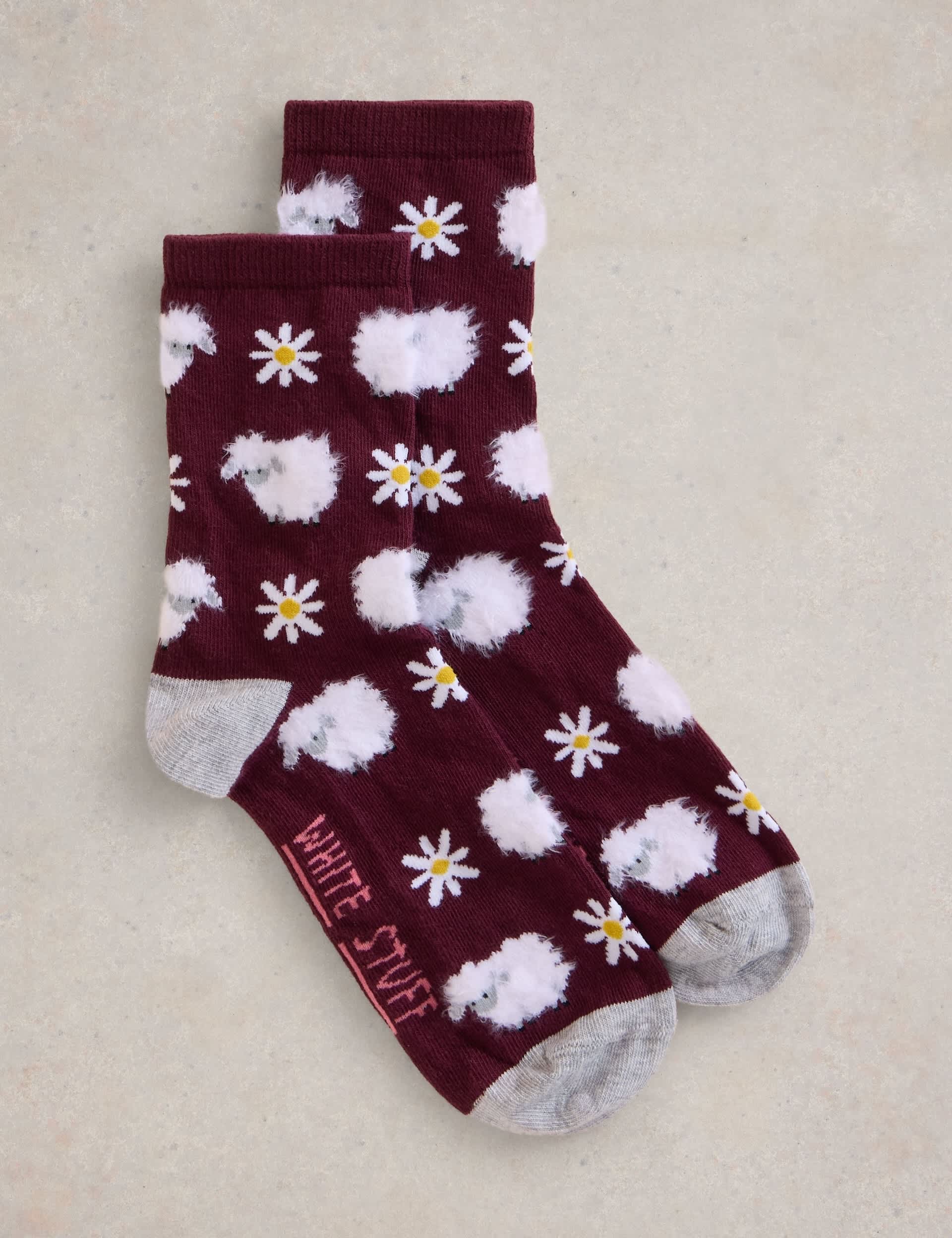White Stuff Women's Cotton Blend Fluffy Sheep Ankle High Socks