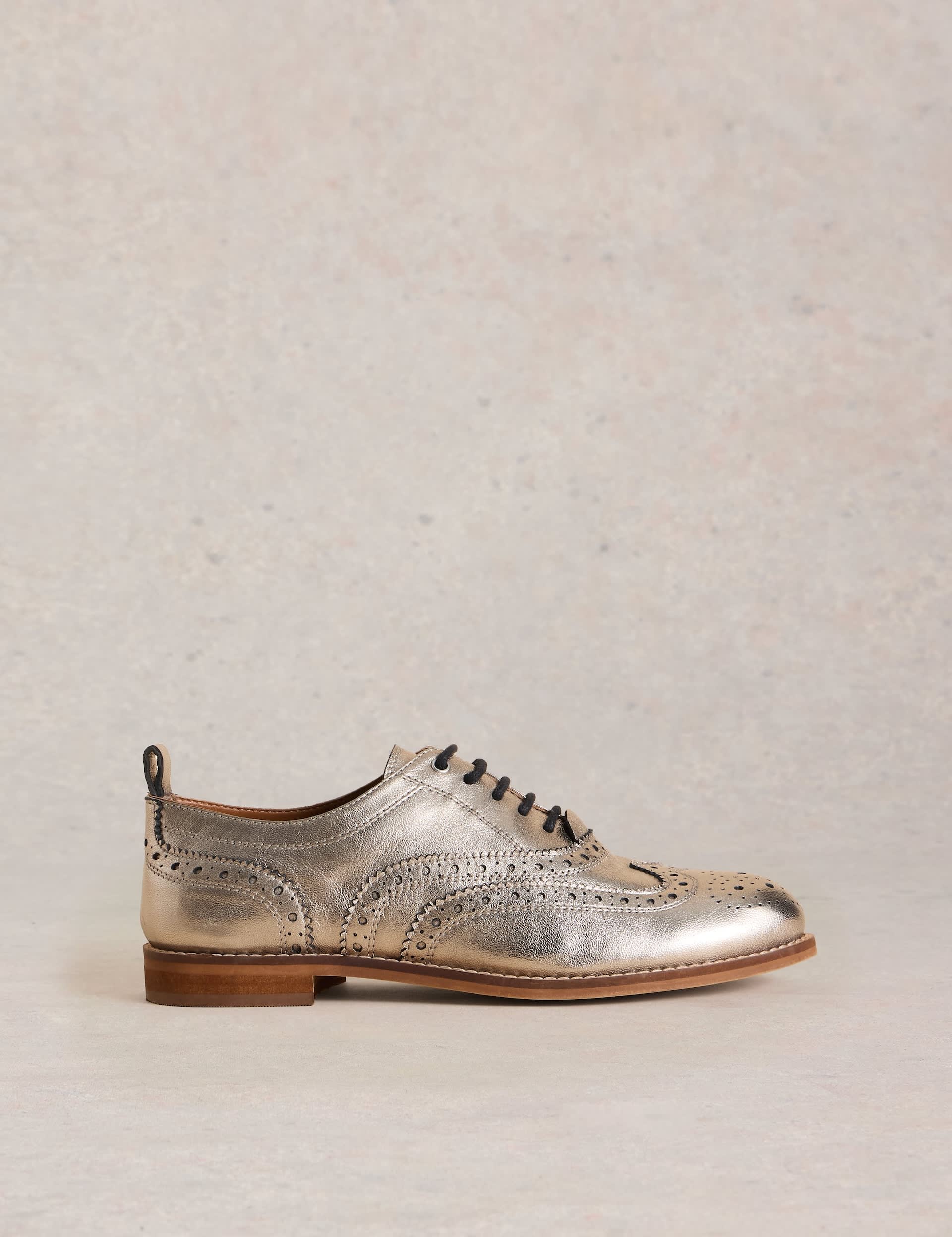 White Stuff Women's Leather Metallic Flatform Brogues - 7 - Silver, Silver