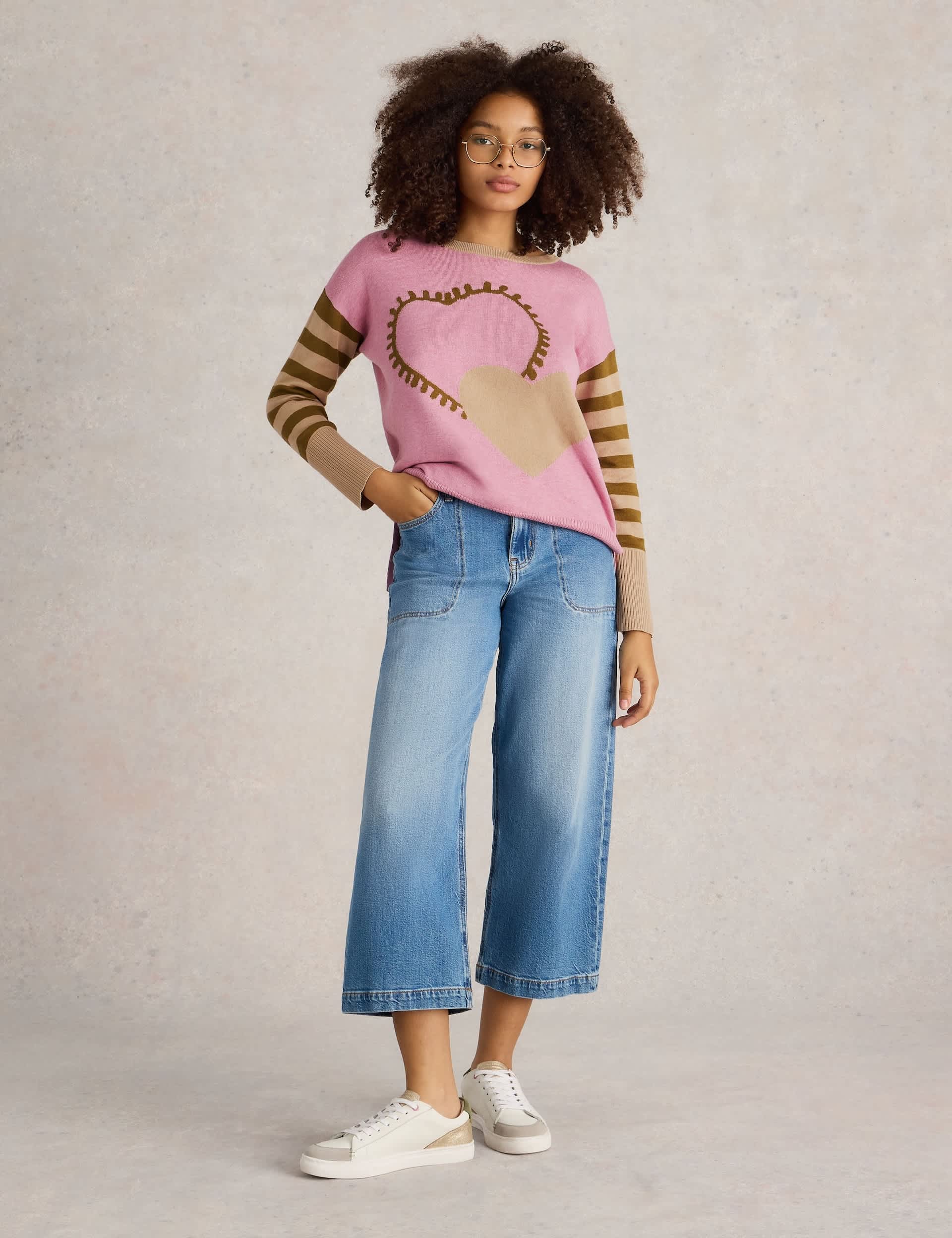 White Stuff Women's Cotton Rich Heart Crew Neck Jumper