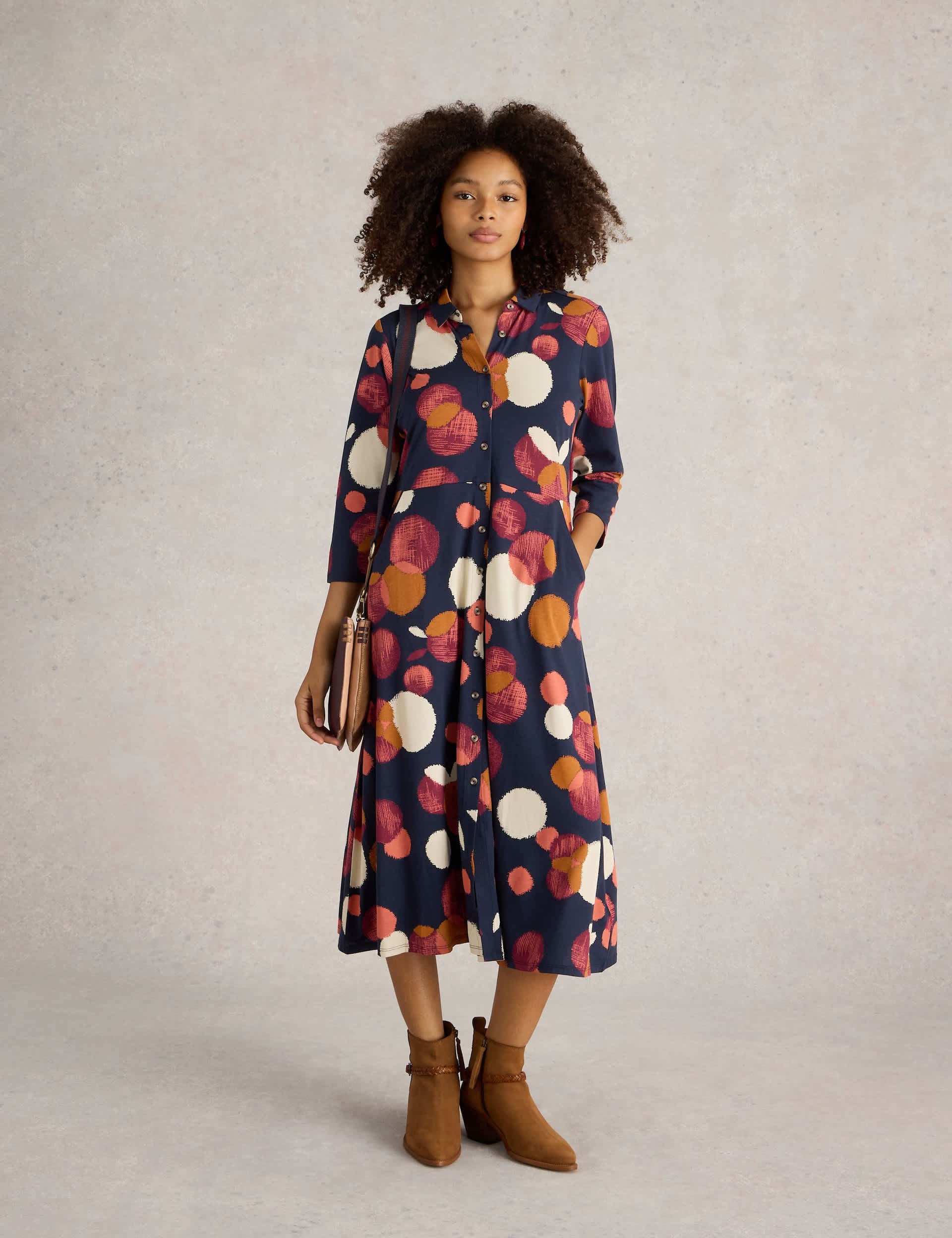 White Stuff Women's Jersey Geometric Midi Shirt Dress