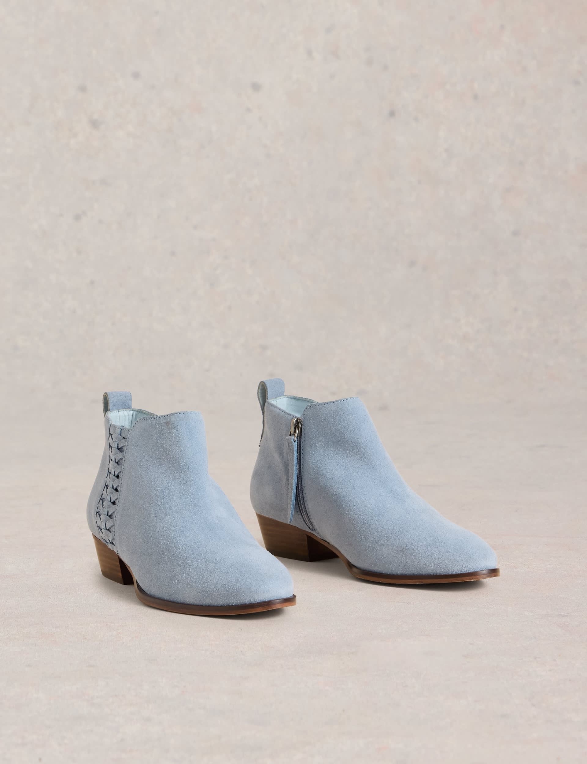 White Stuff Women's Suede Block Heel Ankle Boots - 7 - Blue, Blue