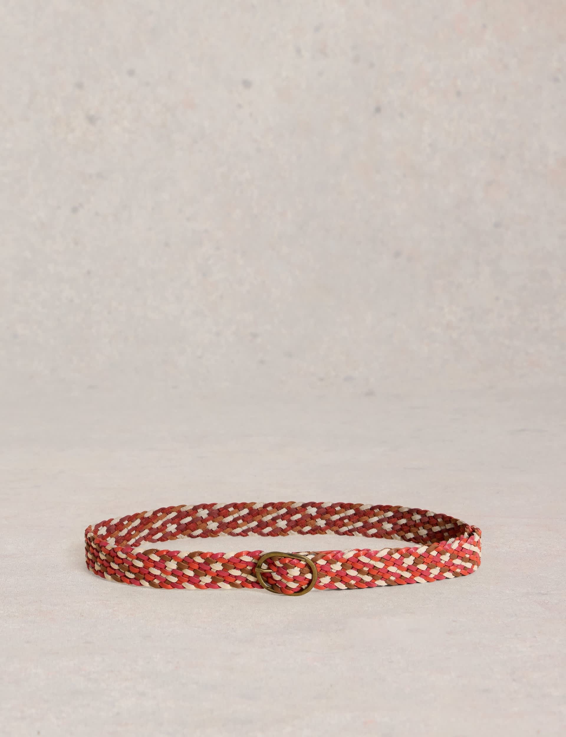 White Stuff Women's Leather Woven Jeans Belt - M-L - Red Mix, Red Mix