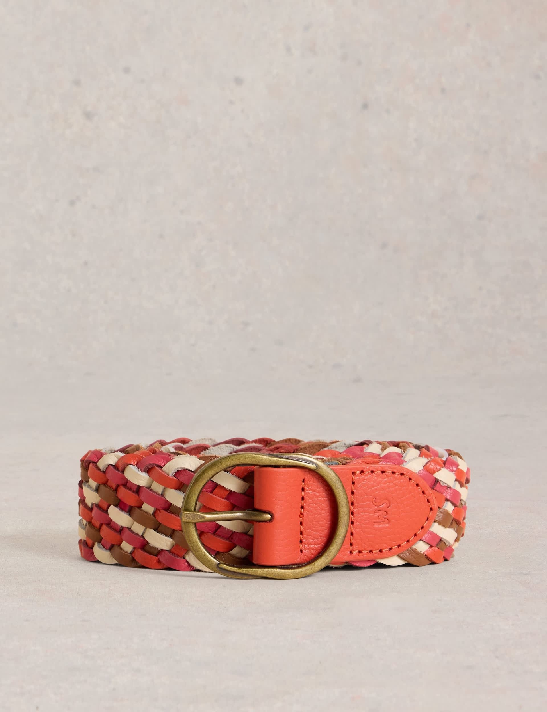 White Stuff Women's Leather Woven Jeans Belt - M-L - Red Mix, Red Mix