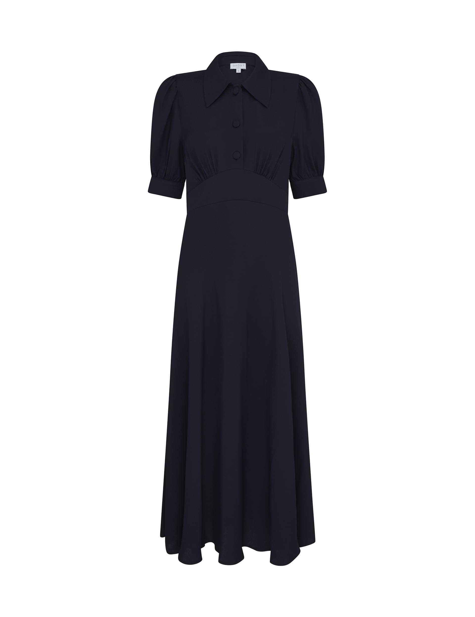 Ghost Women's Collared Puff Sleeve Midaxi Waisted Dress - XL - Navy, Navy