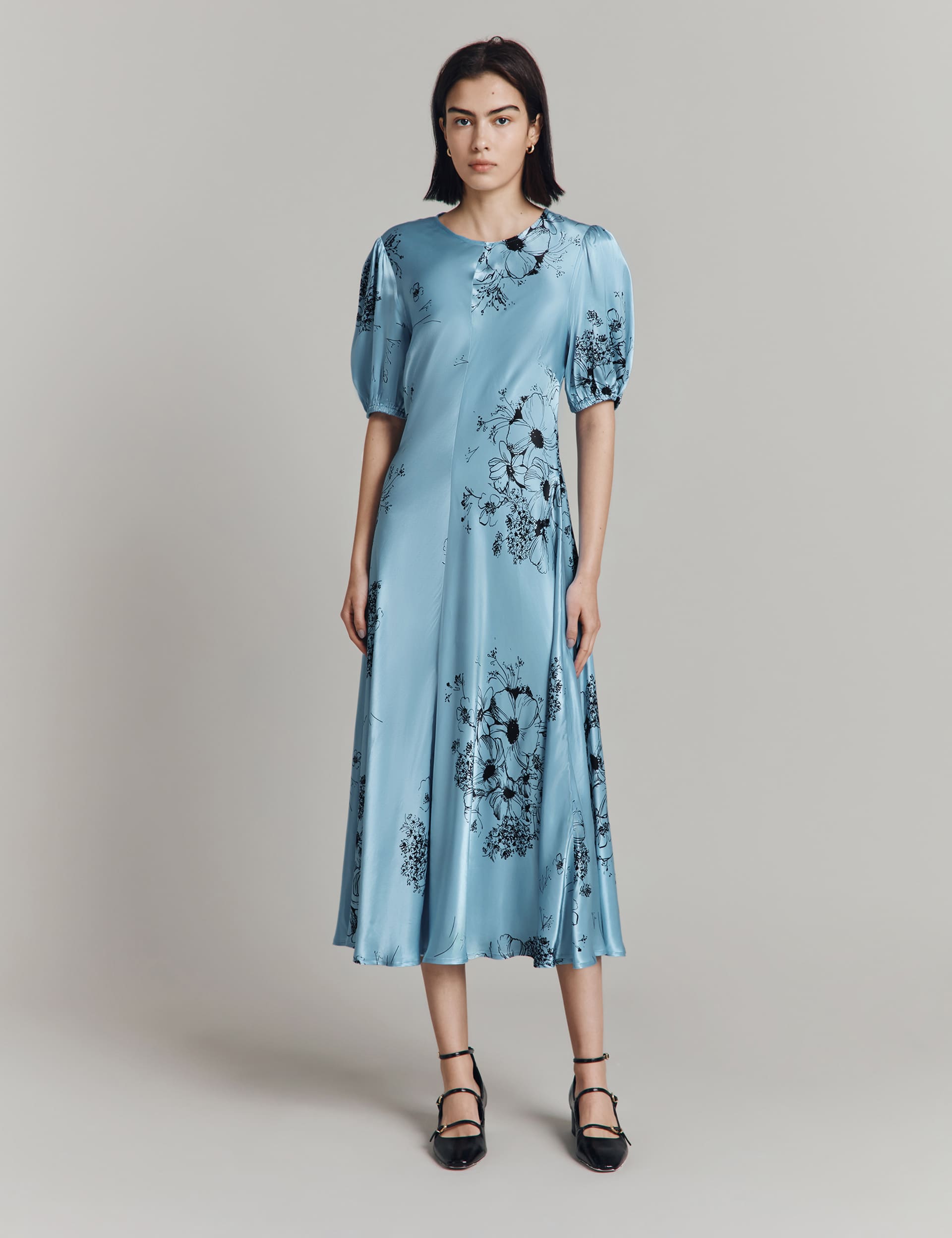 Ghost Women's Satin Floral Midaxi Tea Dress - Blue Mix, Blue Mix