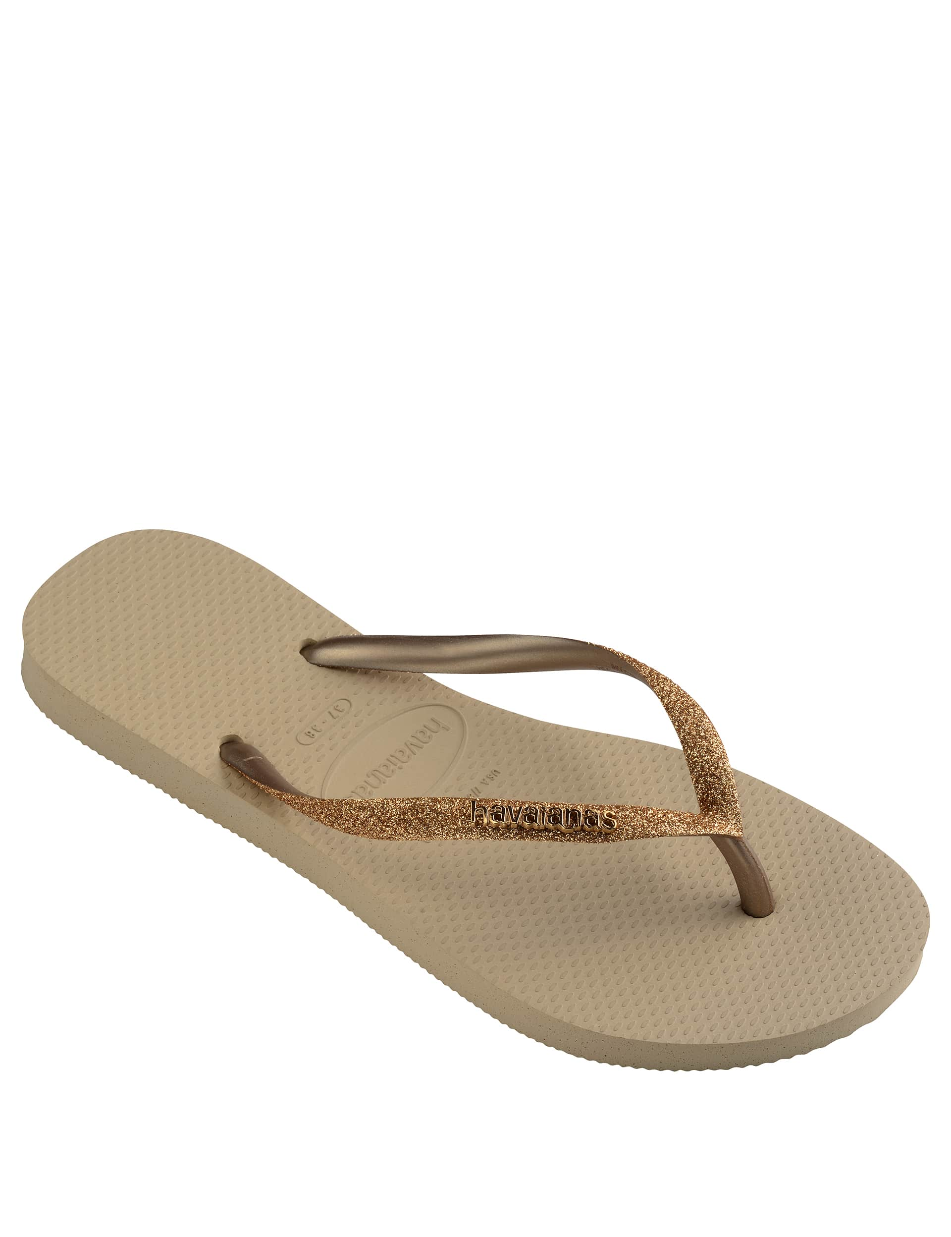 Havaianas Women's Glitter Flip Flops - 35/36 - Gold, Gold