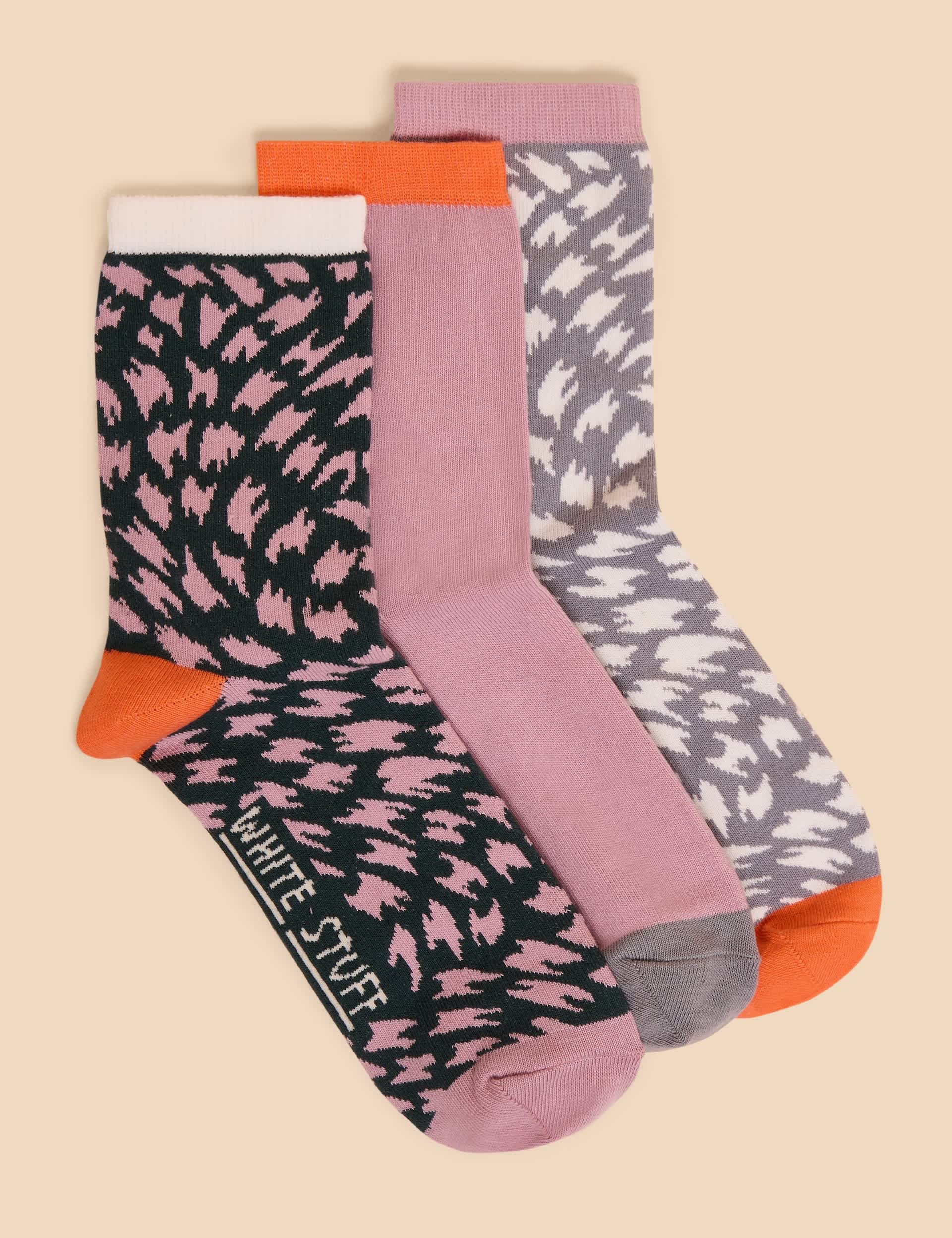 White Stuff Women's 3pk Cotton Rich Printed Ankle High Socks - 6-8W - Pink Mix, Pink Mix