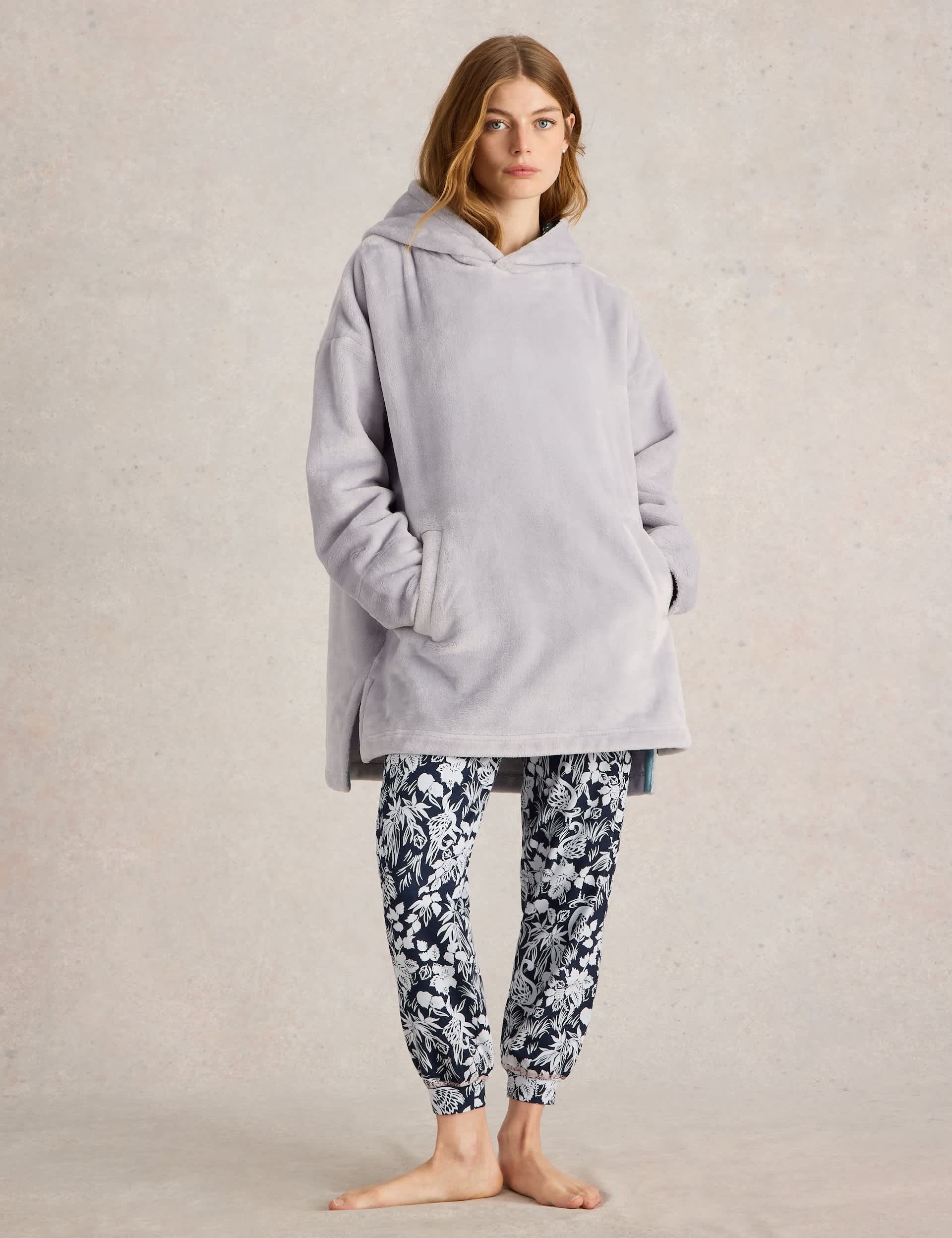 White Stuff Women's Clover Fleece Lounge Hoodie - M - Grey, Pink,Grey