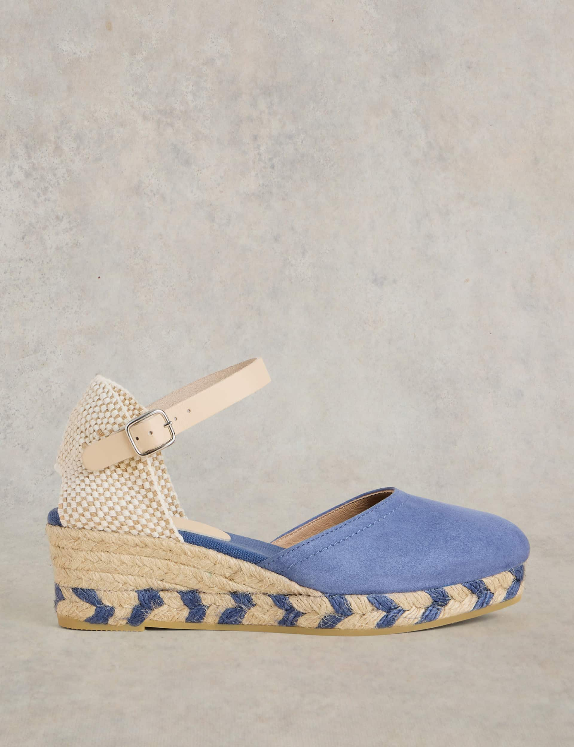 White Stuff Women's Suede Ankle Strap Wedge Espadrilles - 6 - Blue, Green,Blue