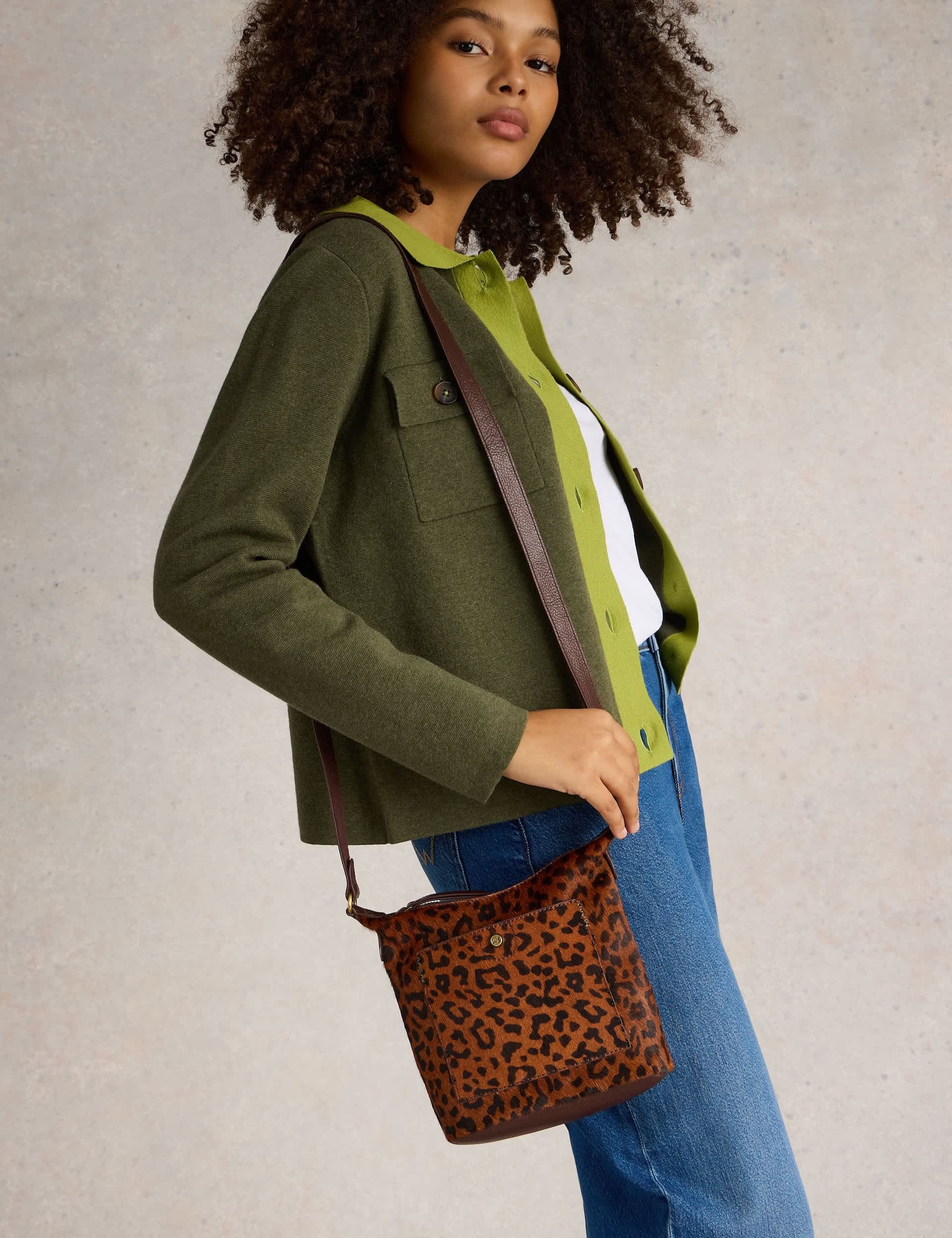 White Stuff Women's Leather Animal Print Mini Cross Body Bag