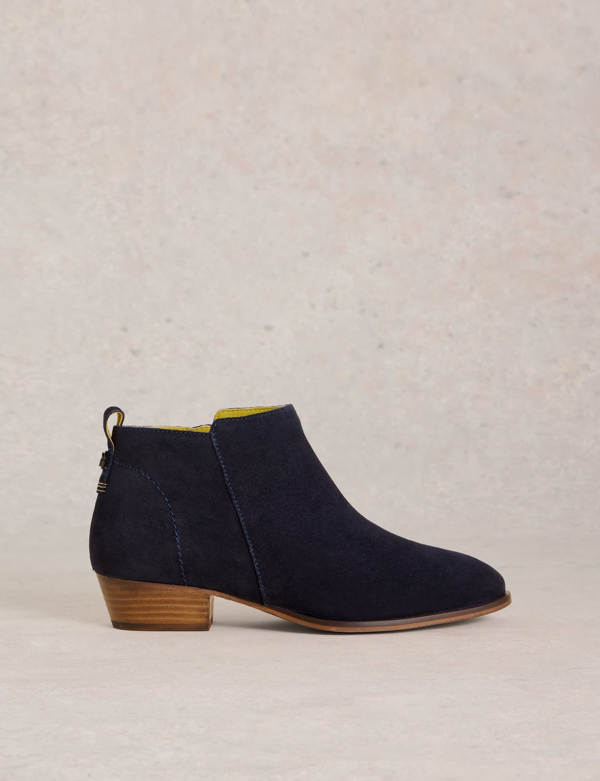 White Stuff Women's Suede Block Heel Ankle Boots - 5 - Navy, Navy,Tan