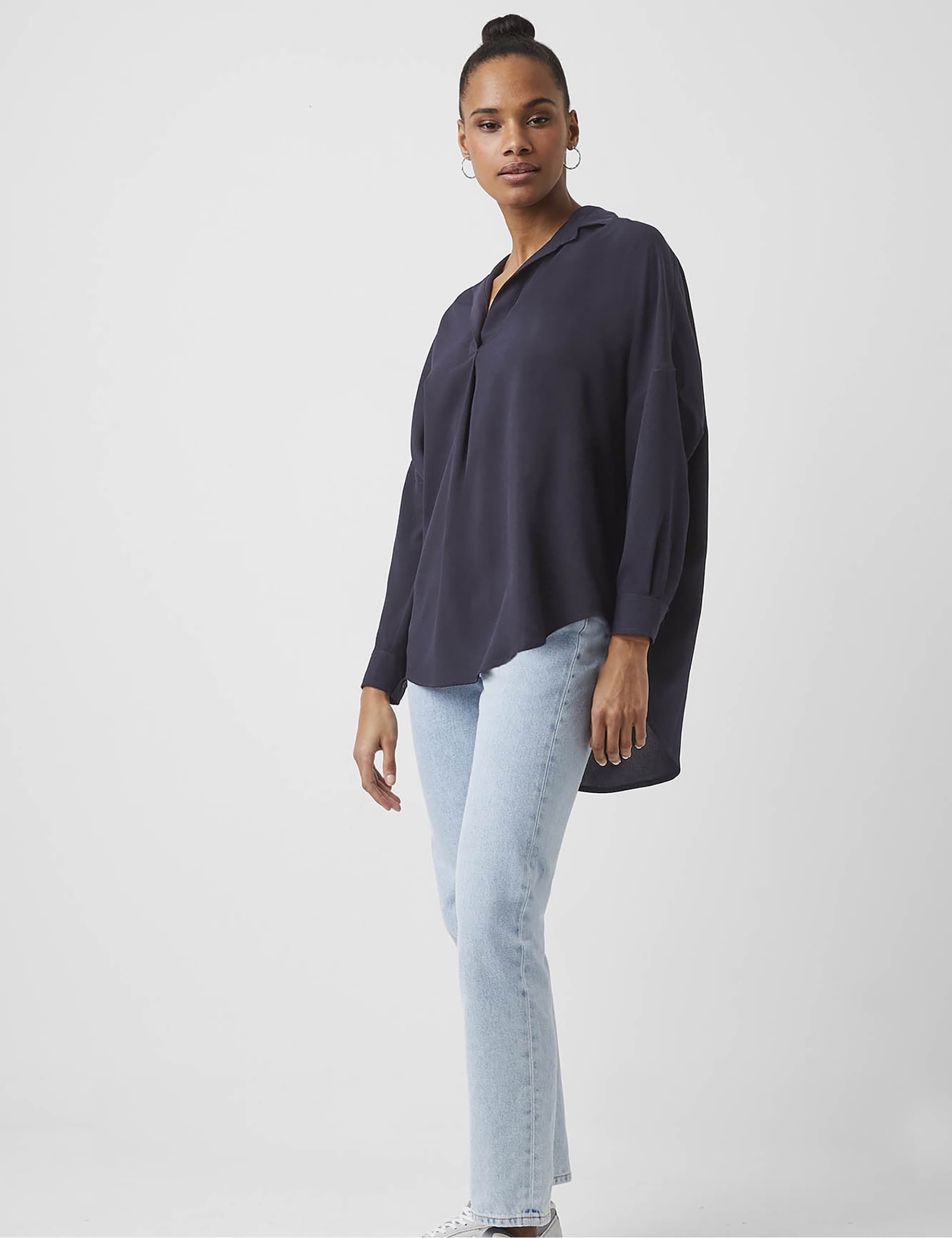 French Connection Women's V-Neck Shirt - M - Navy, Navy,Beige,Black,Grey