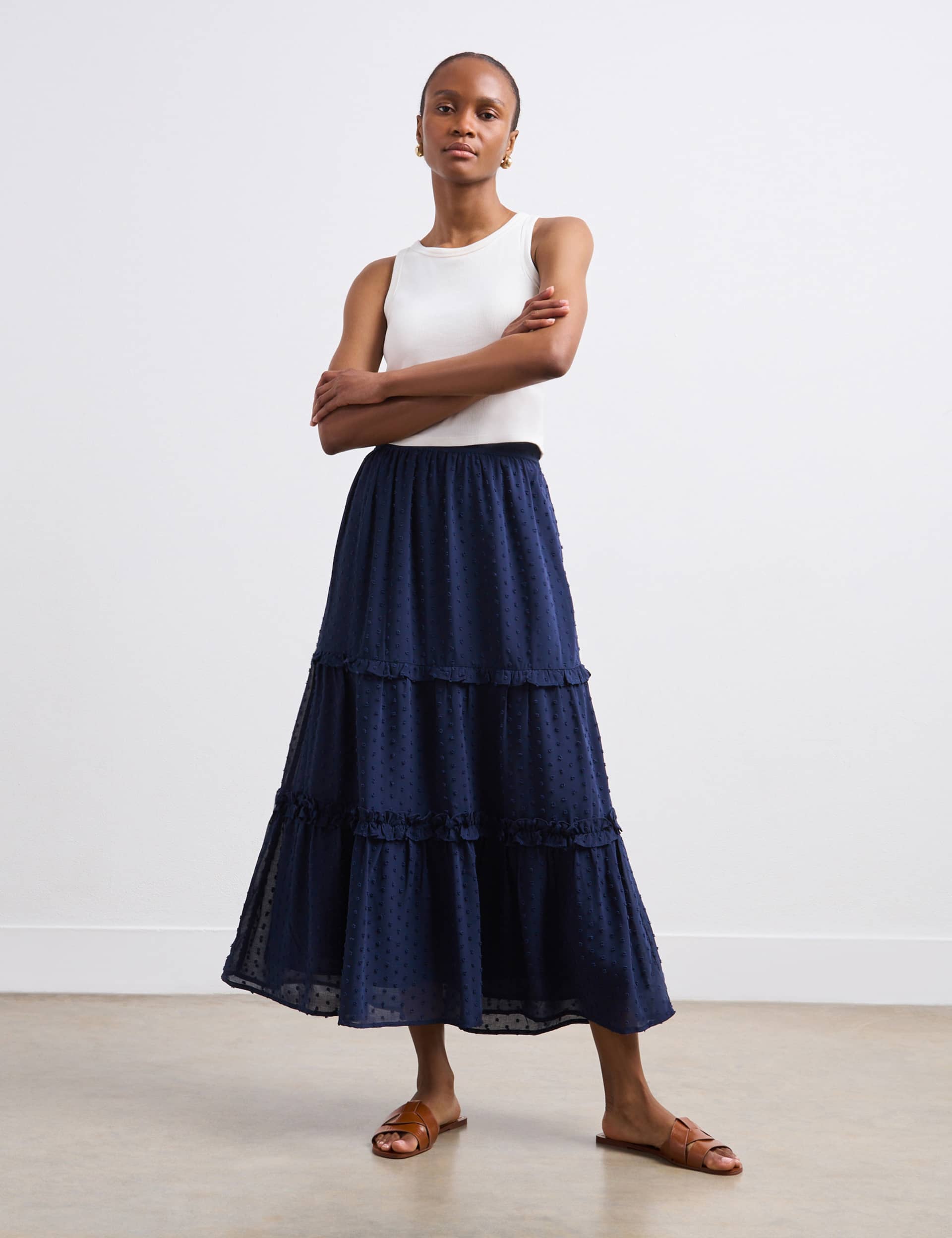 Finery London Women's Midi Tiered Skirt - 16 - Navy, Black,Navy