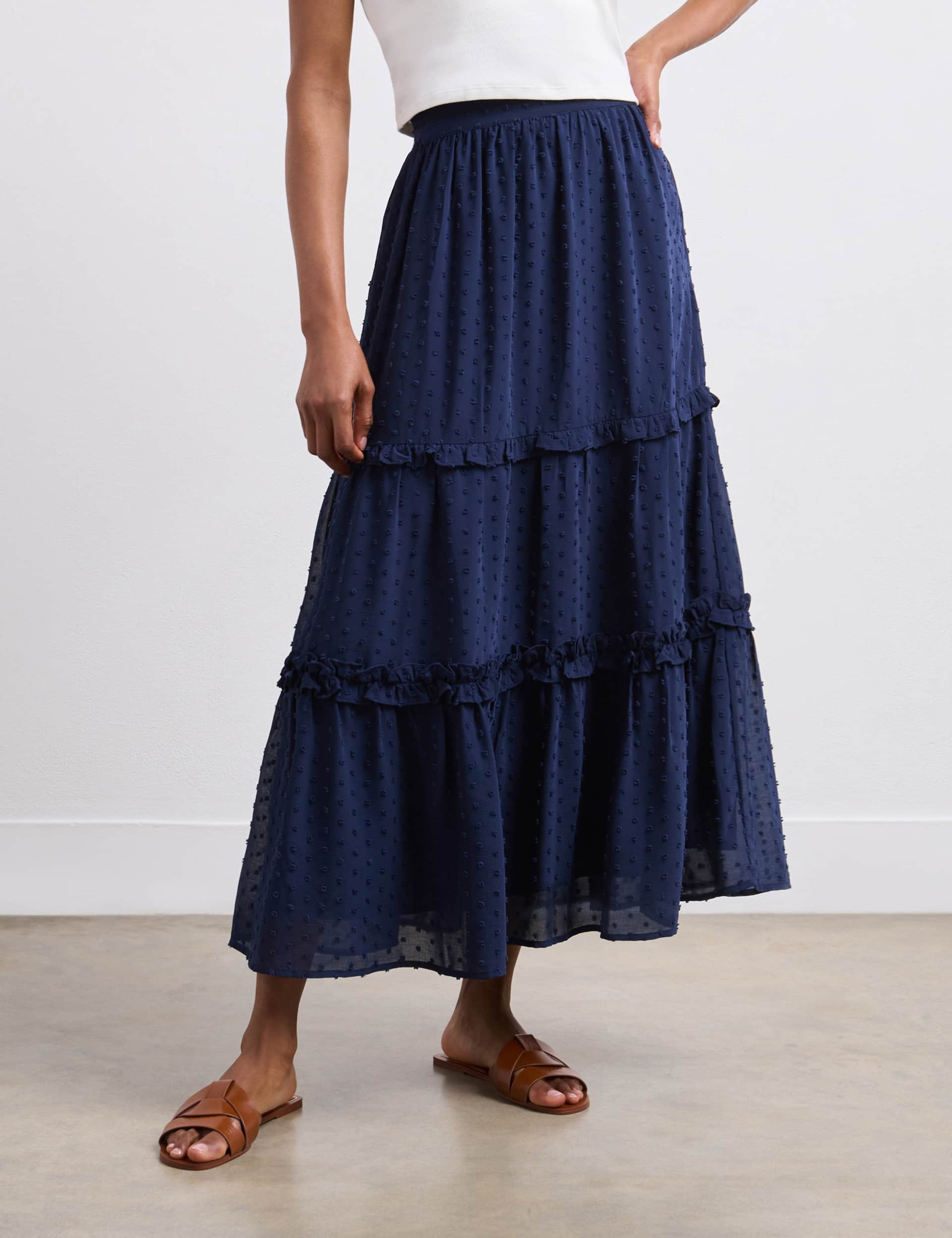 Finery London Women's Midi Tiered Skirt - 16 - Navy, Black,Navy