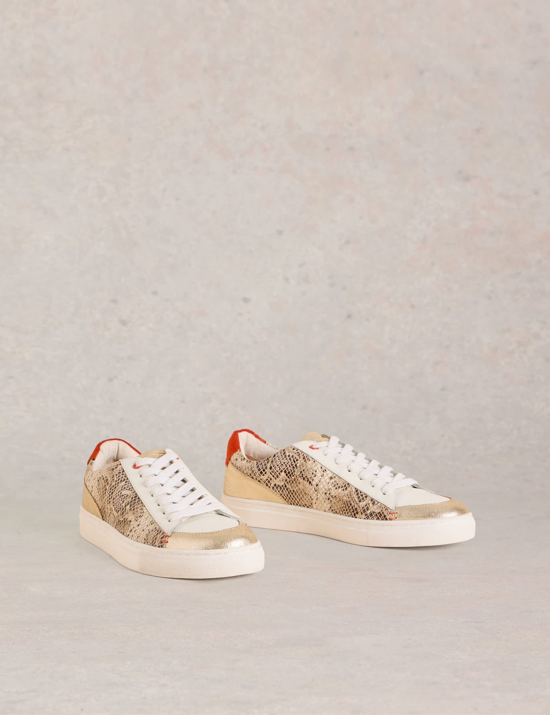 White Stuff Women's Leather Animal Print Metallic Trainers - 5 - Natural Mix, Natural Mix