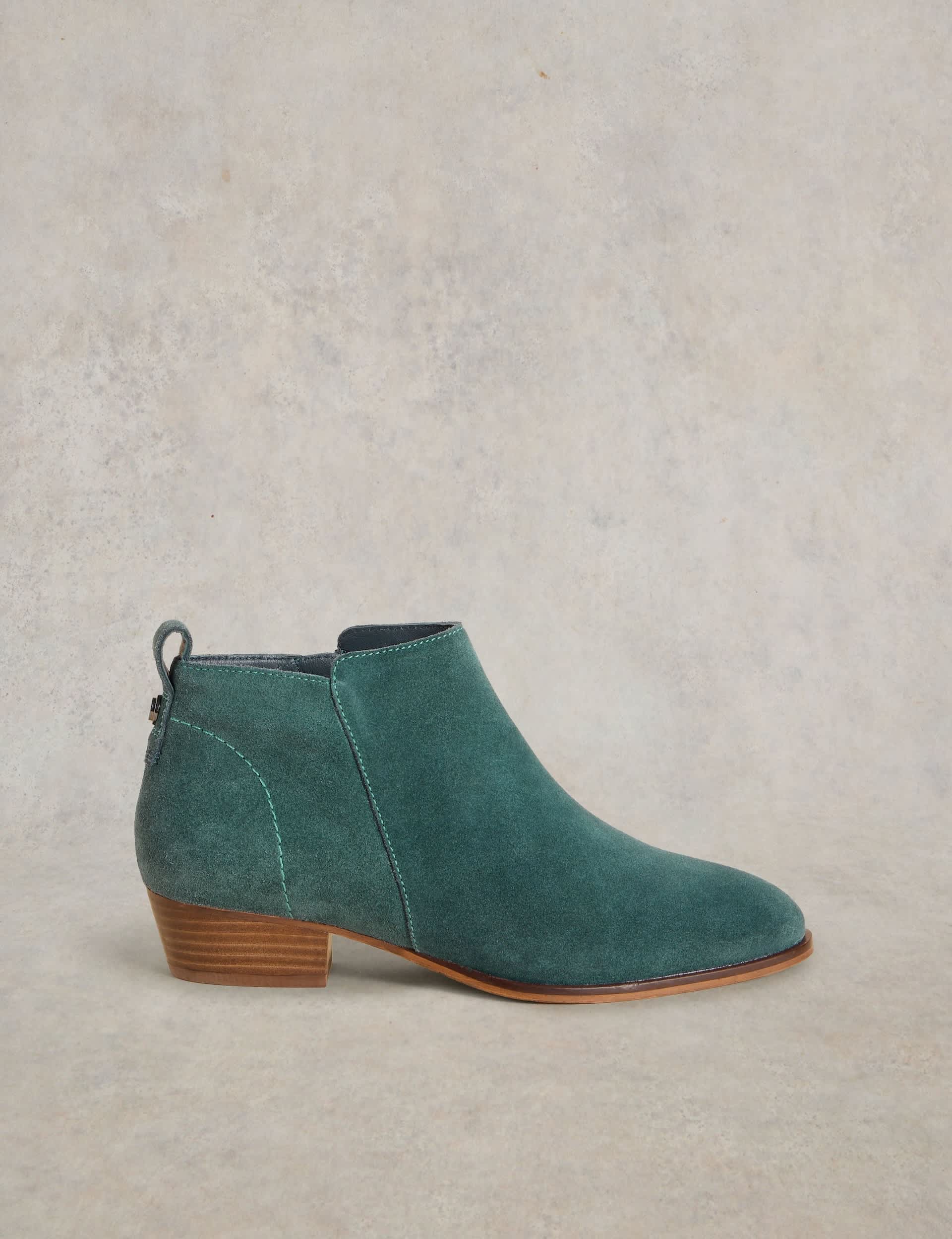 White Stuff Women's Suede Block Heel Ankle Boots - 5 - Teal, Teal