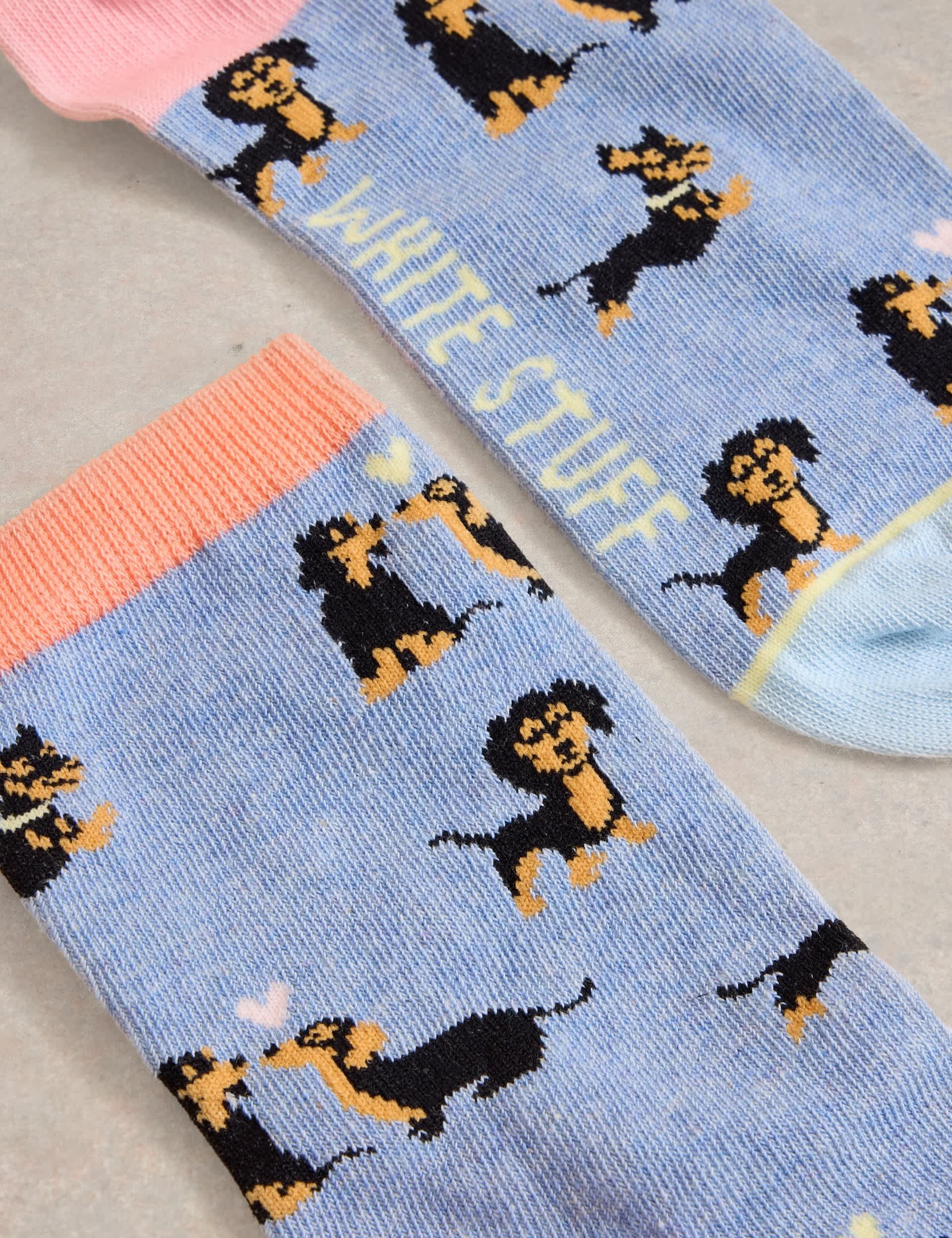 White Stuff Women's Sausage Dog Cotton RichSocks - 6-8 - Blue, Blue