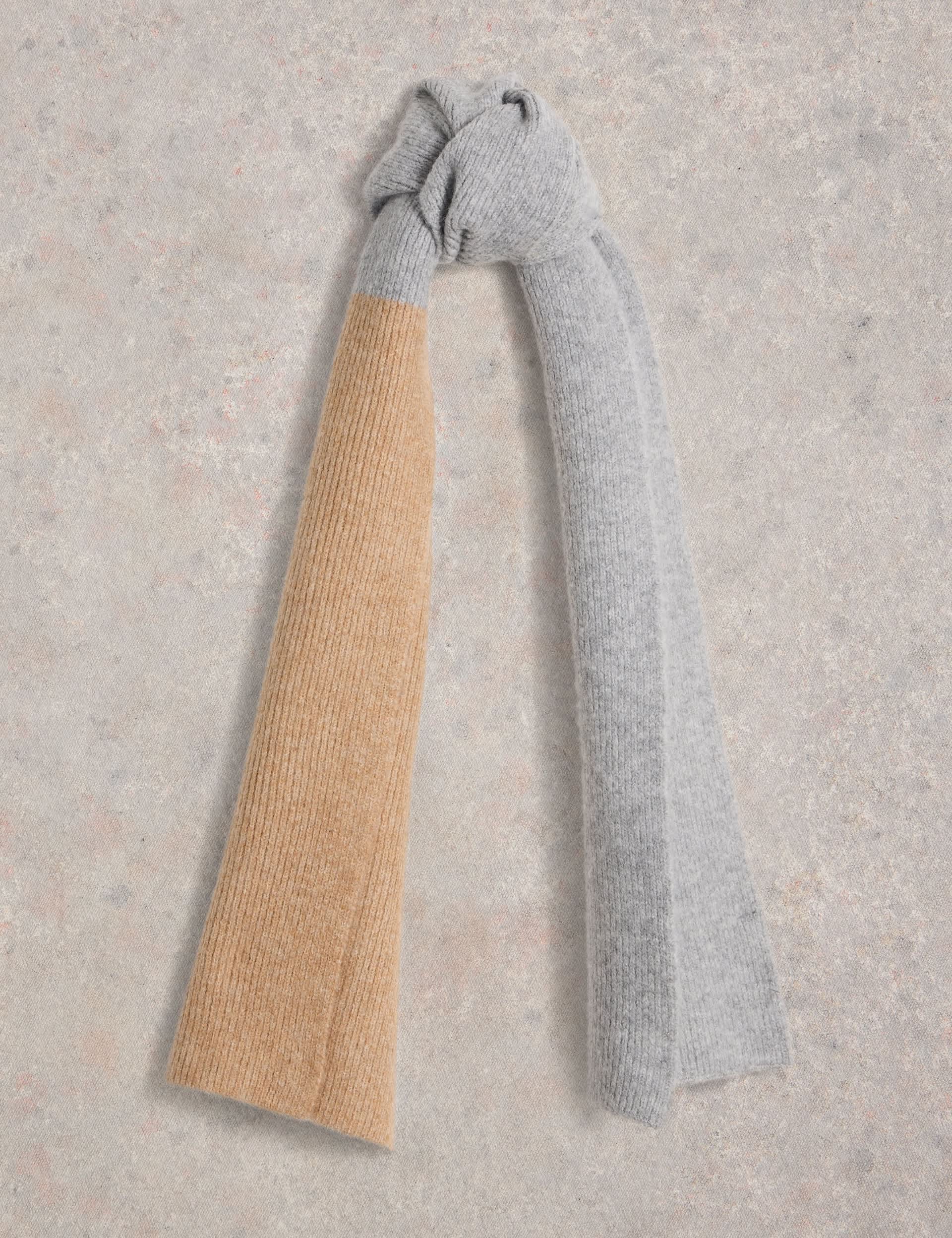 White Stuff Women's Ribbed Knit Colour Block Scarf - Grey Mix, Grey Mix