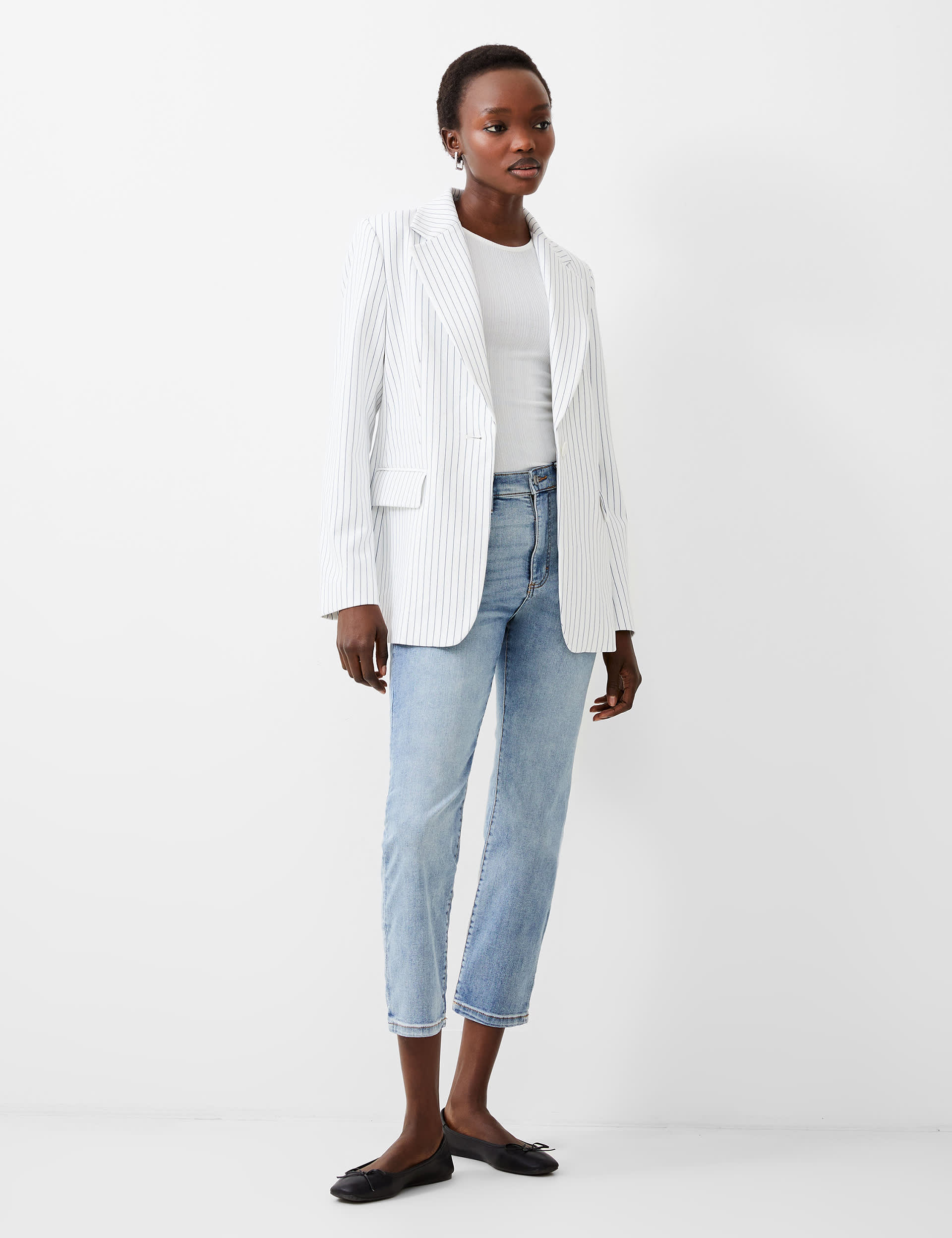 French Connection Women's Pinstripe Single Breasted Blazer - 10 - White Mix, White Mix