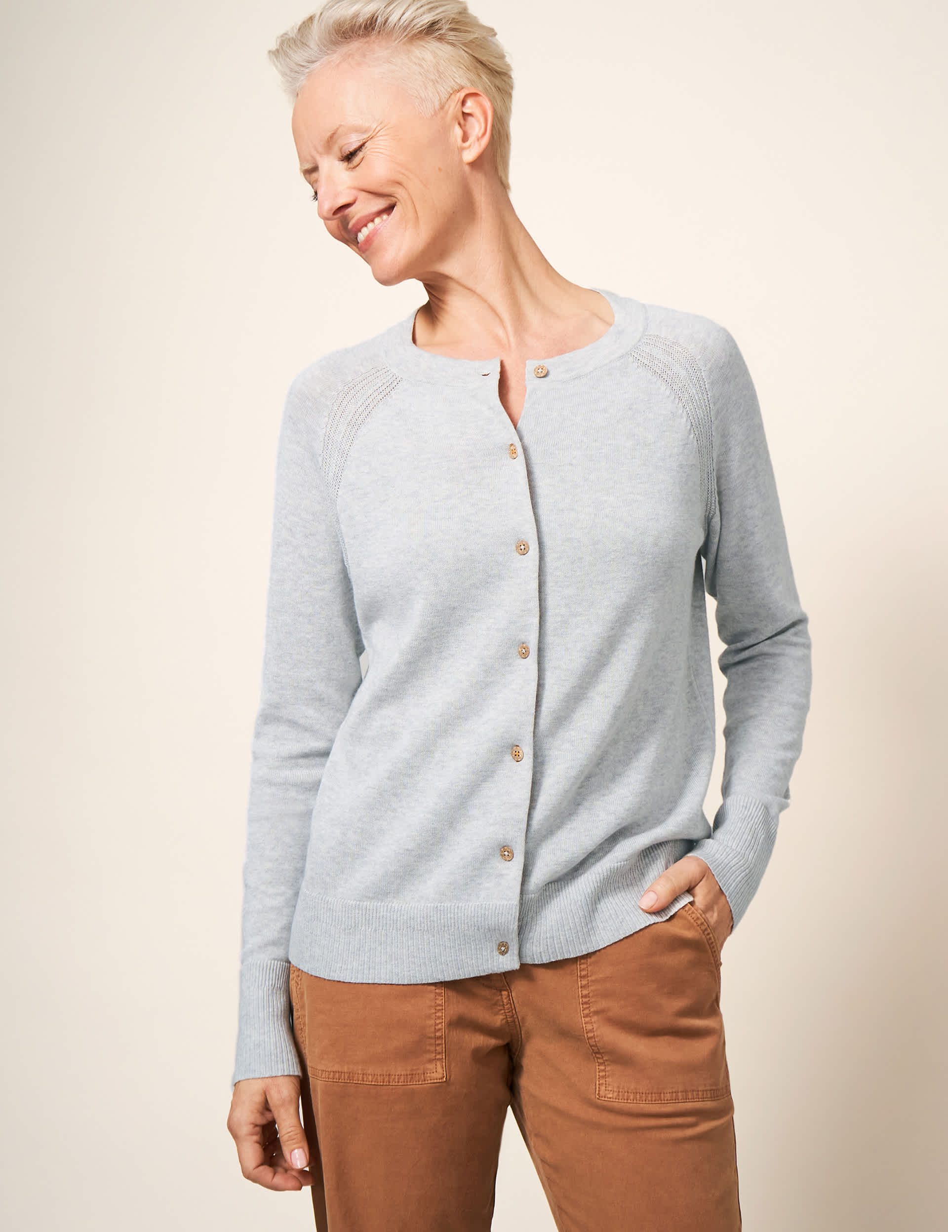 White Stuff Women's Pure Cotton Crew Neck Cardigan - 12 - Grey, Grey