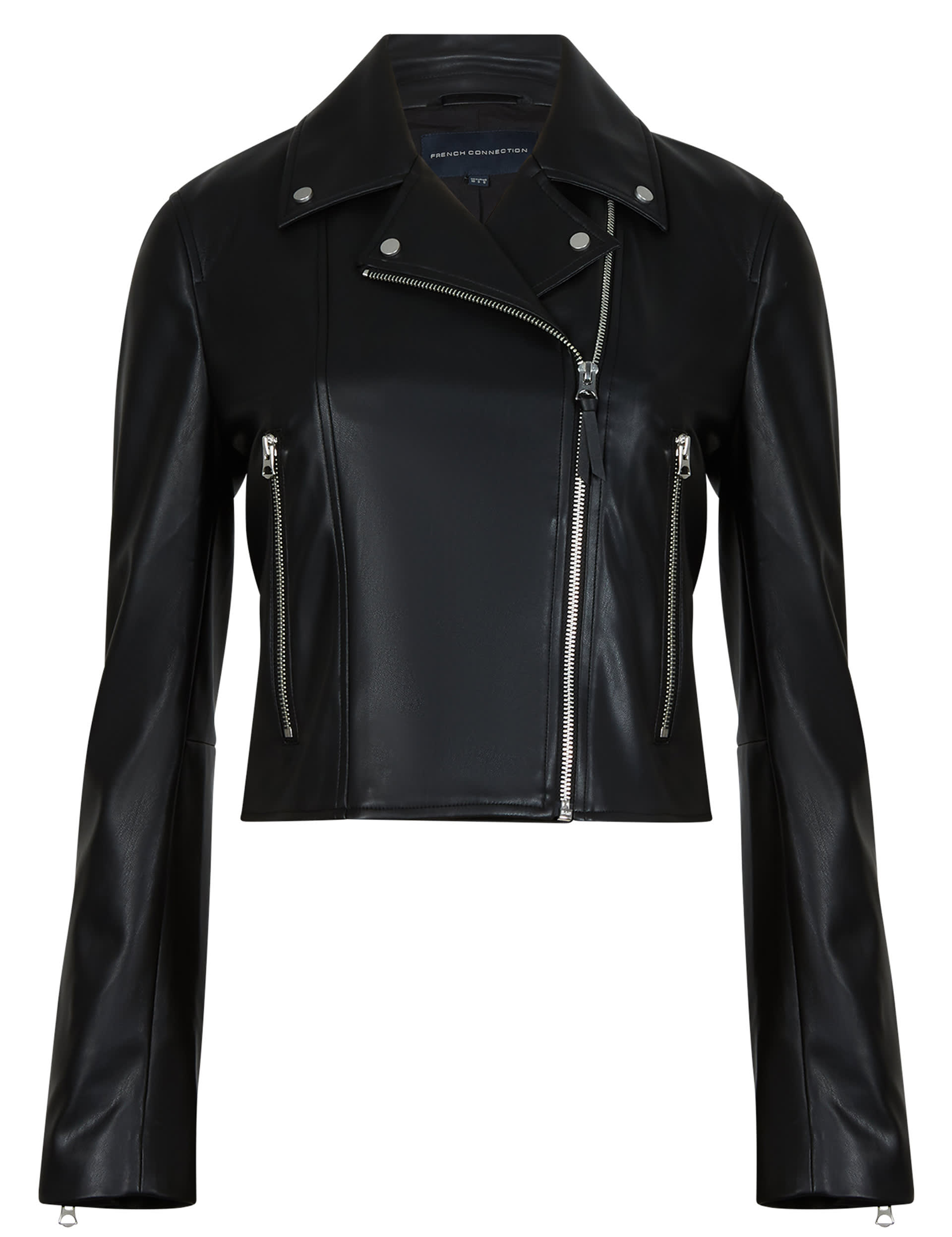 French Connection Women's Faux Leather Cropped Biker Jacket