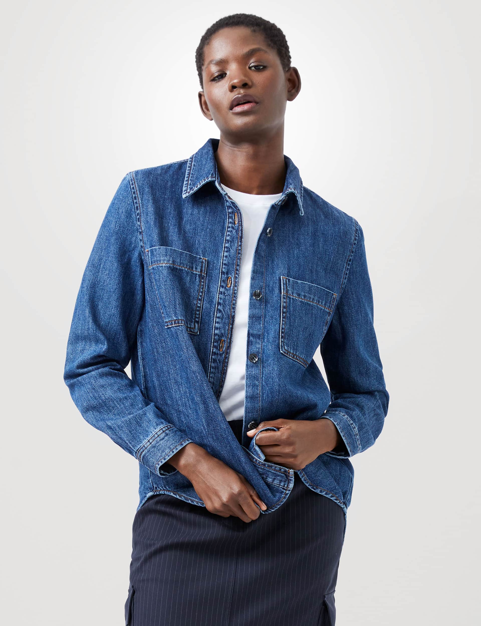 French Connection Women's Denim Collared Relaxed Shirt