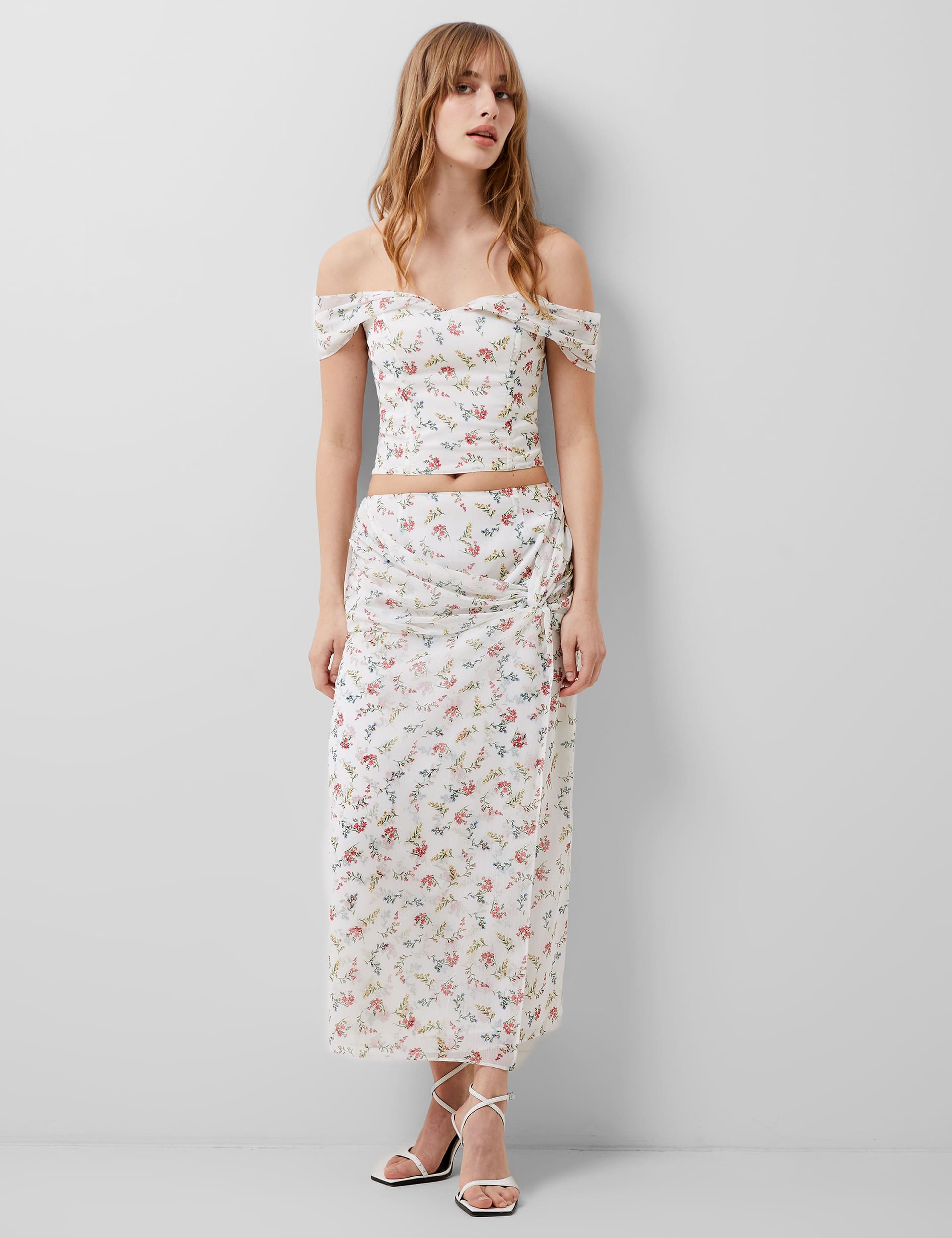 French Connection Women's Floral Bardot Fitted Crop Top