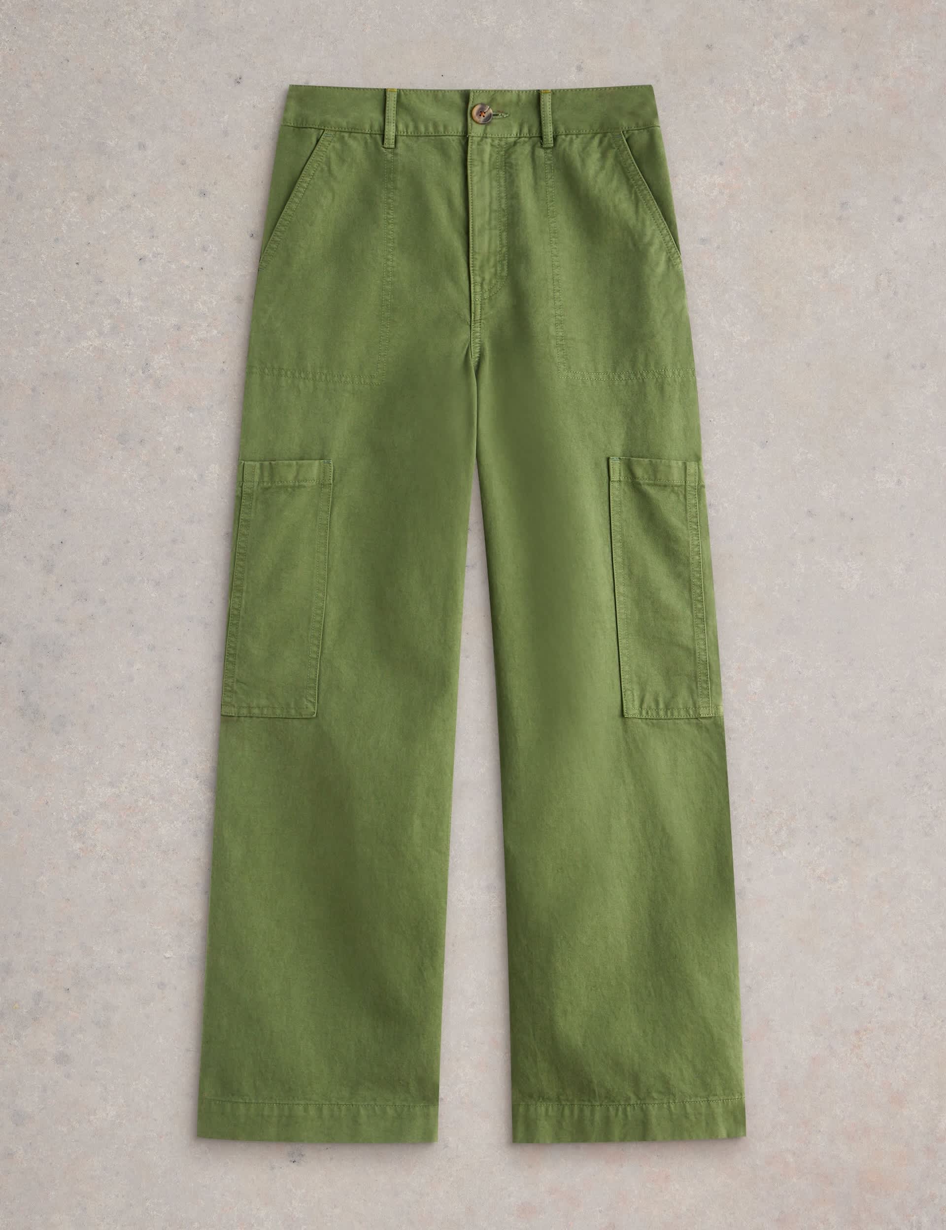 White Stuff Women's Cotton Blend Cargo Wide Leg Trousers - 18 - Green, Green