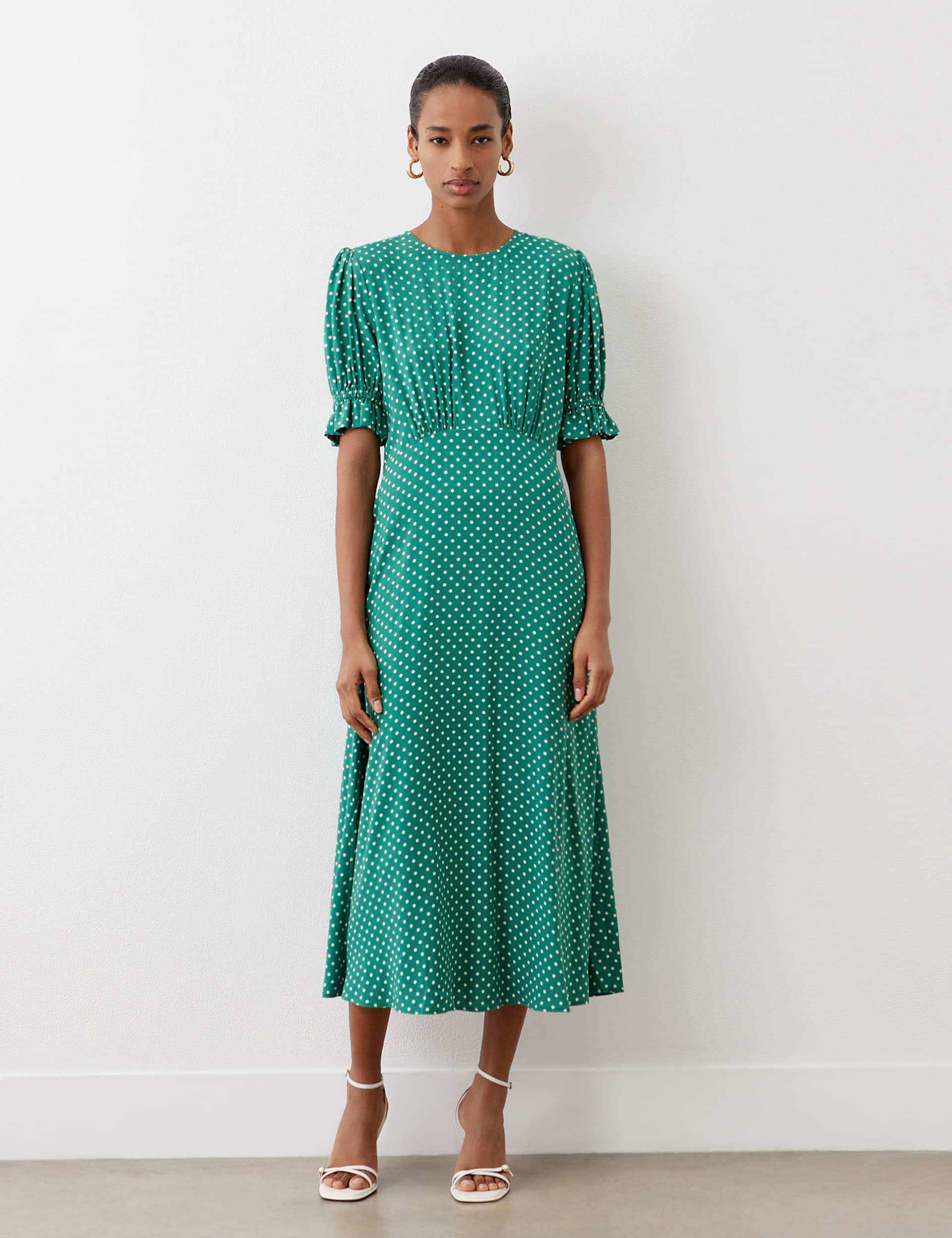 Finery London Women's Polka Dot Midi Tea Dress - 16 - Green Mix, Green Mix,Red Mix,Navy Mix