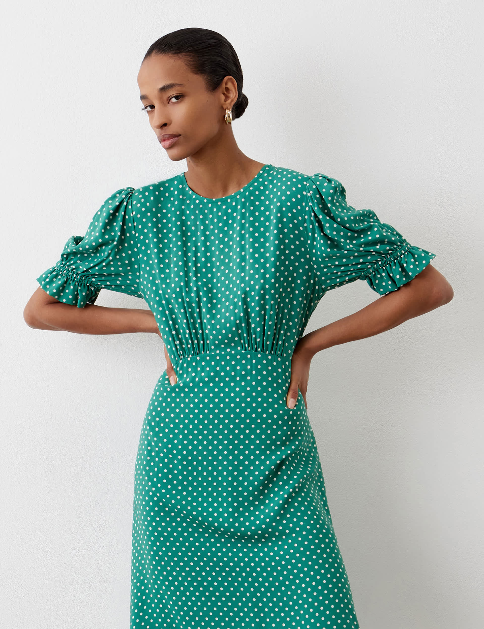 Finery London Women's Polka Dot Midi Tea Dress - 16 - Green Mix, Green Mix,Red Mix