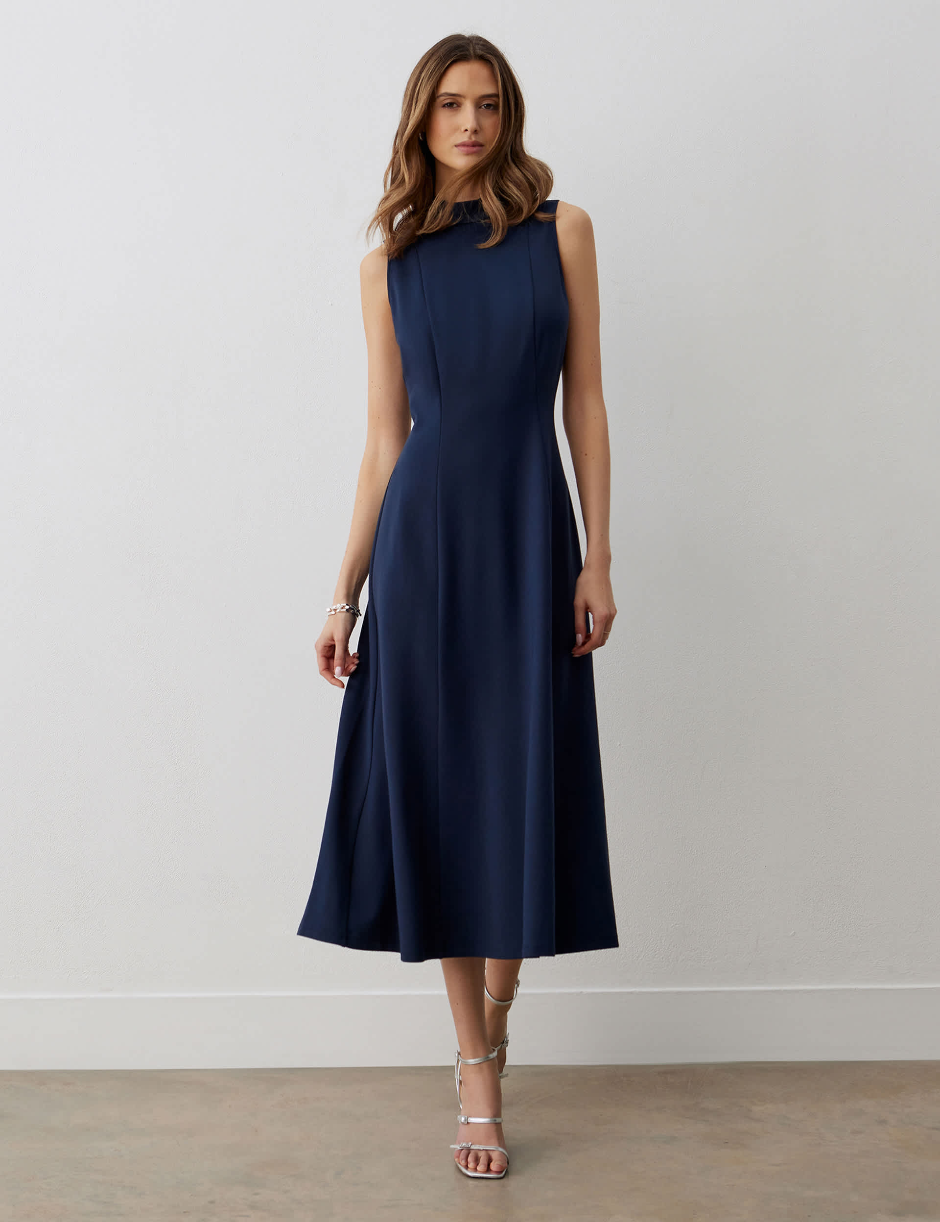 Finery London Women's High Neck Midi Column Dress - 18 - Navy, Green,Navy