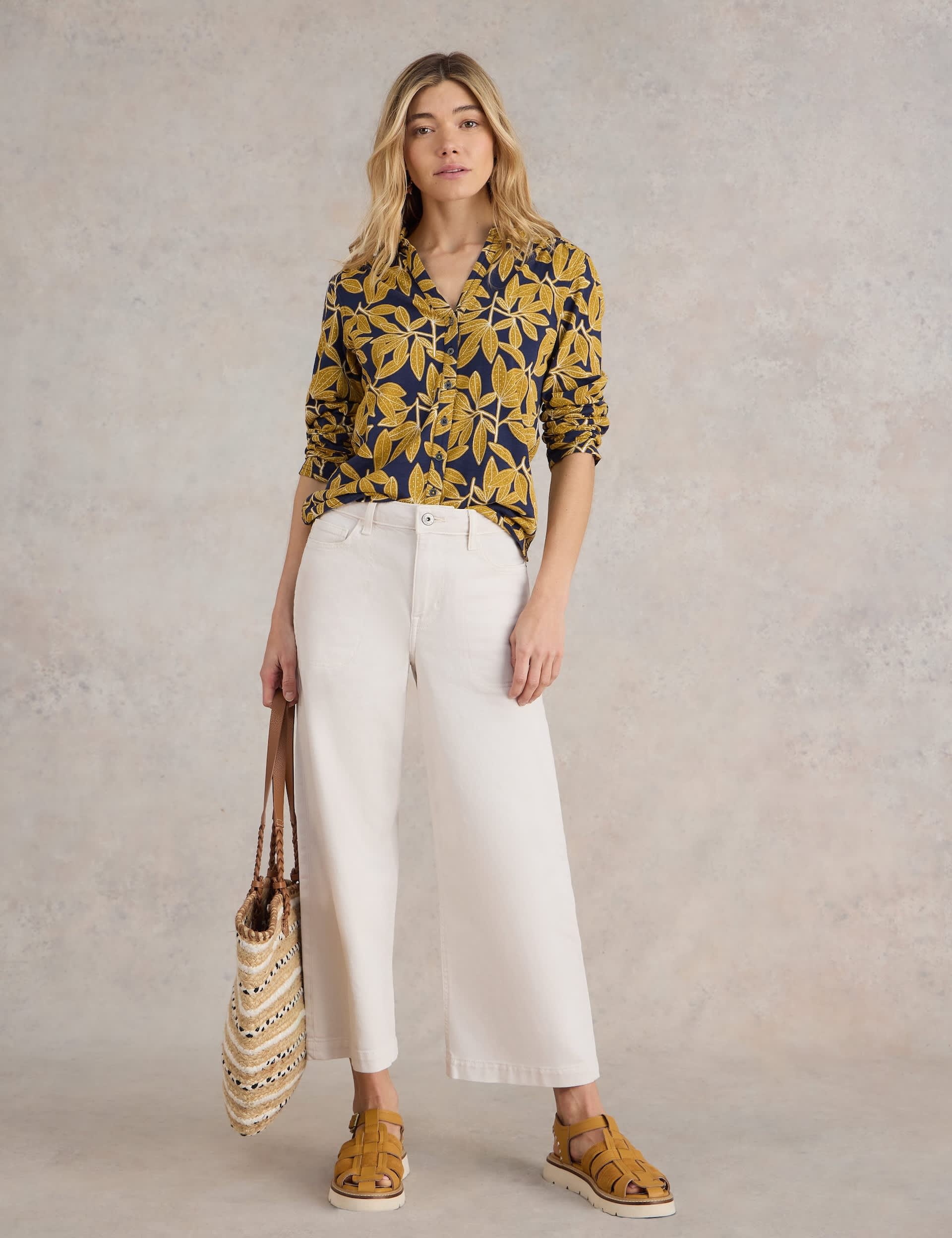 White Stuff Women's Pure Cotton Printed Button Through Shirt