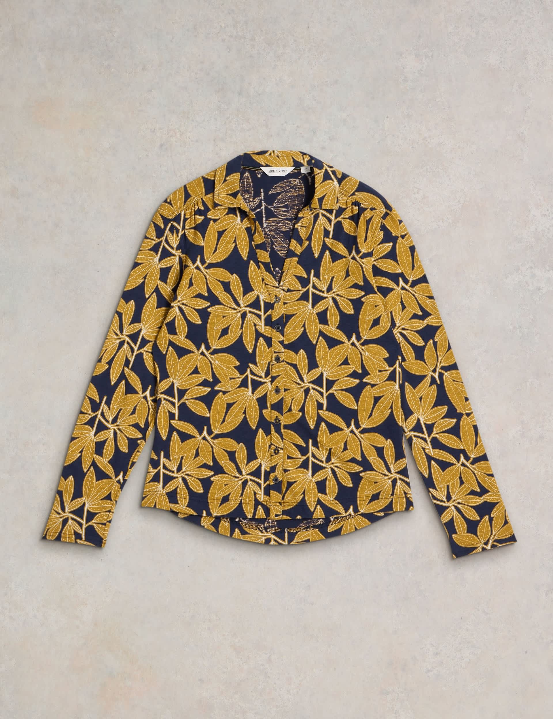 White Stuff Women's Pure Cotton Printed Button Through Shirt - 8 - Navy Mix, Yellow Mix,Navy Mix