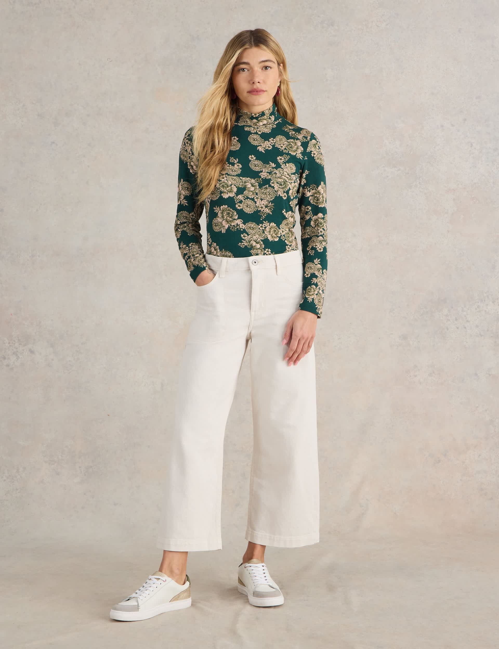 White Stuff Women's Modal Rich Floral High Neck Top
