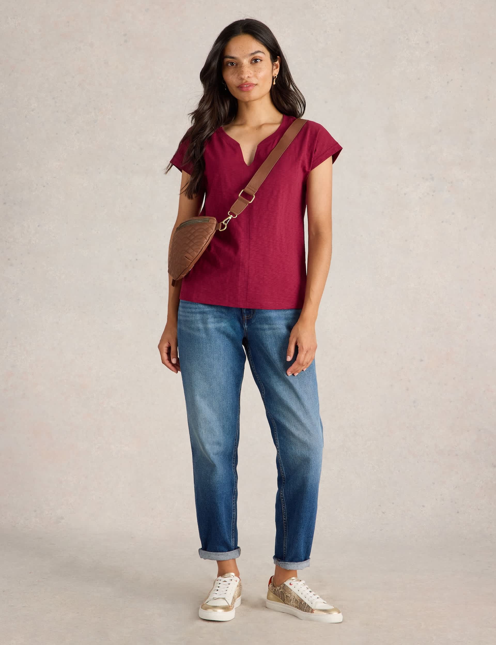 White Stuff Women's Pure Cotton Notch Neck T-Shirt