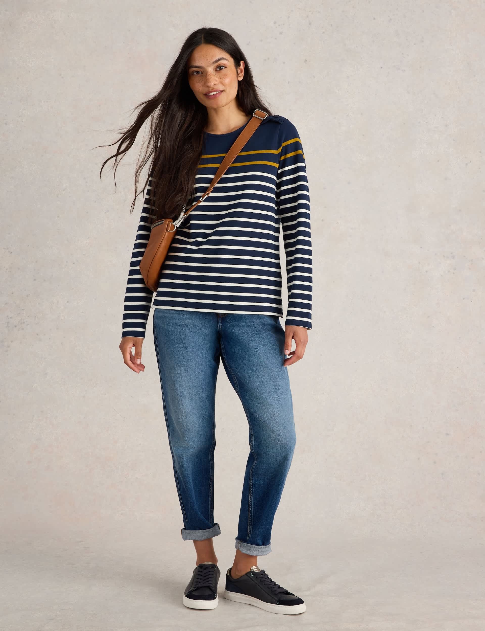 White Stuff Women's Pure Cotton Striped Top - 12 - Navy Mix, Navy Mix