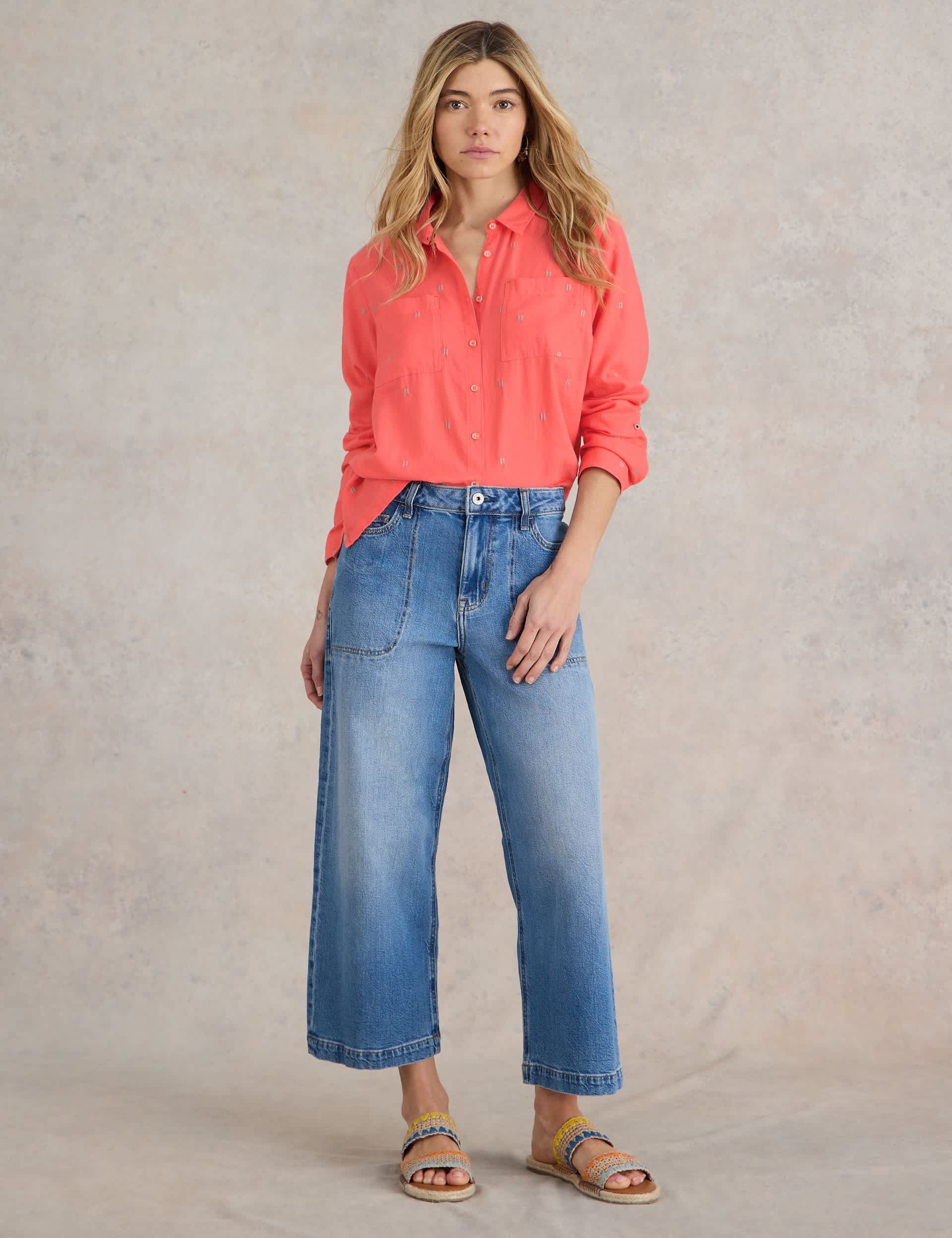 White Stuff Women's Pure Cotton Embroidered Shirt